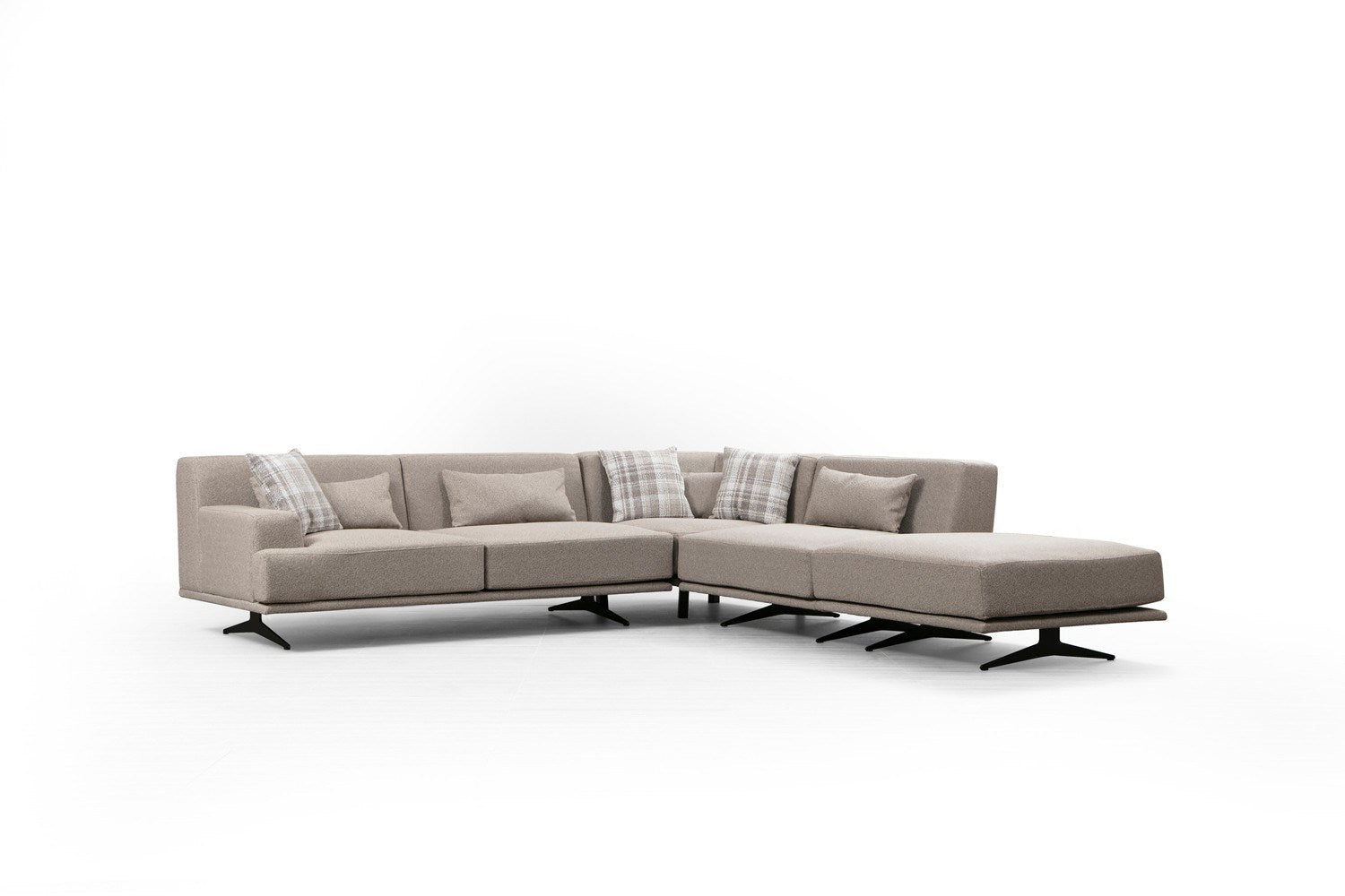Sofá de canto elegante, bege, 302 x 80 x 302 cm | Estrutura em madeira de faia e aglomerado, 100% poliéster, espuma cinza macia e molas ensacadas | Design industrial moderno