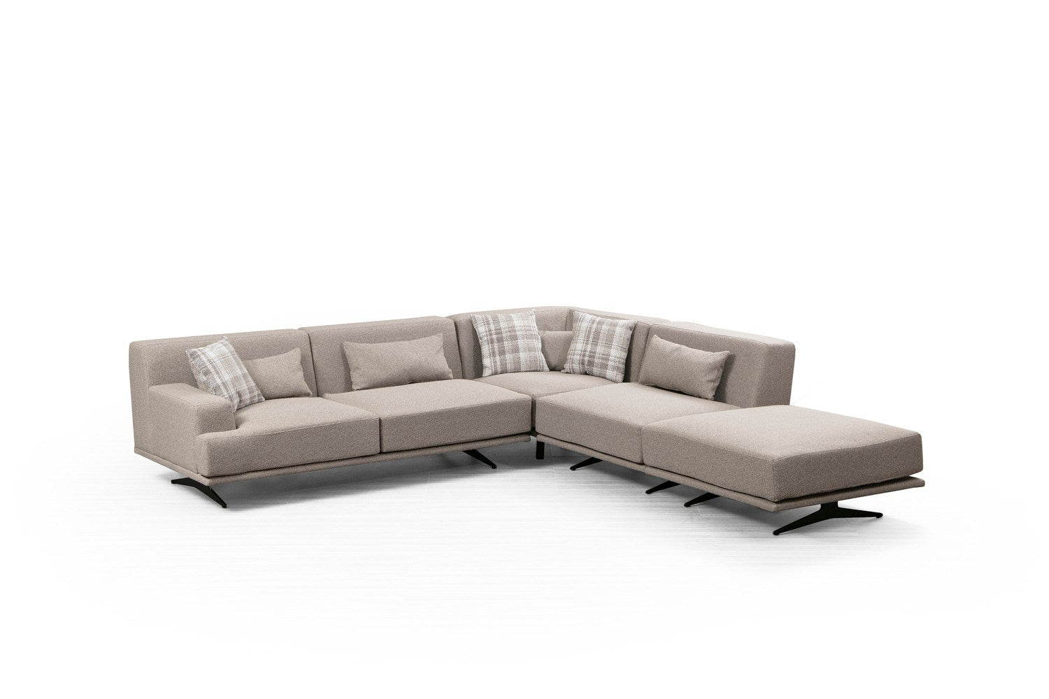 Sofá de canto elegante, bege, 302 x 80 x 302 cm | Estrutura em madeira de faia e aglomerado, 100% poliéster, espuma cinza macia e molas ensacadas | Design industrial moderno
