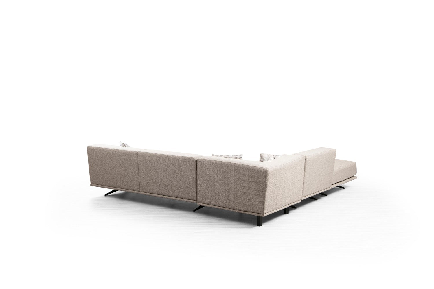 Sofá de canto elegante, bege, 302 x 80 x 302 cm | Estrutura em madeira de faia e aglomerado, 100% poliéster, espuma cinza macia e molas ensacadas | Design industrial moderno