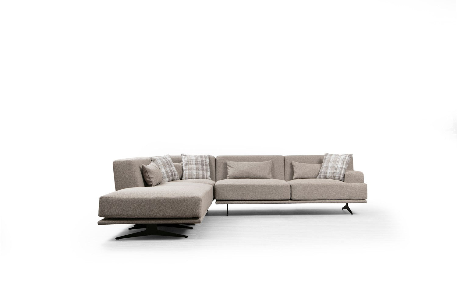 Sofá de canto elegante, bege, 302 x 80 x 302 cm | Estrutura em madeira de faia e aglomerado, 100% poliéster, espuma cinza macia e molas ensacadas | Design industrial moderno