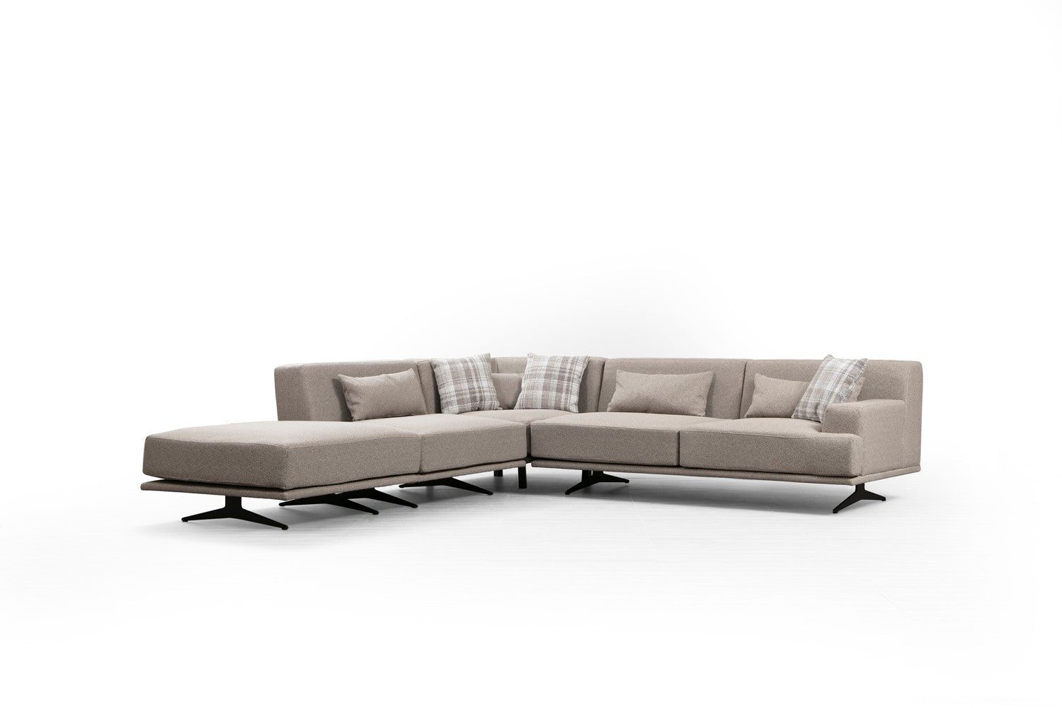 Sofá de canto elegante, bege, 302 x 80 x 302 cm | Estrutura em madeira de faia e aglomerado, 100% poliéster, espuma cinza macia e molas ensacadas | Design industrial moderno