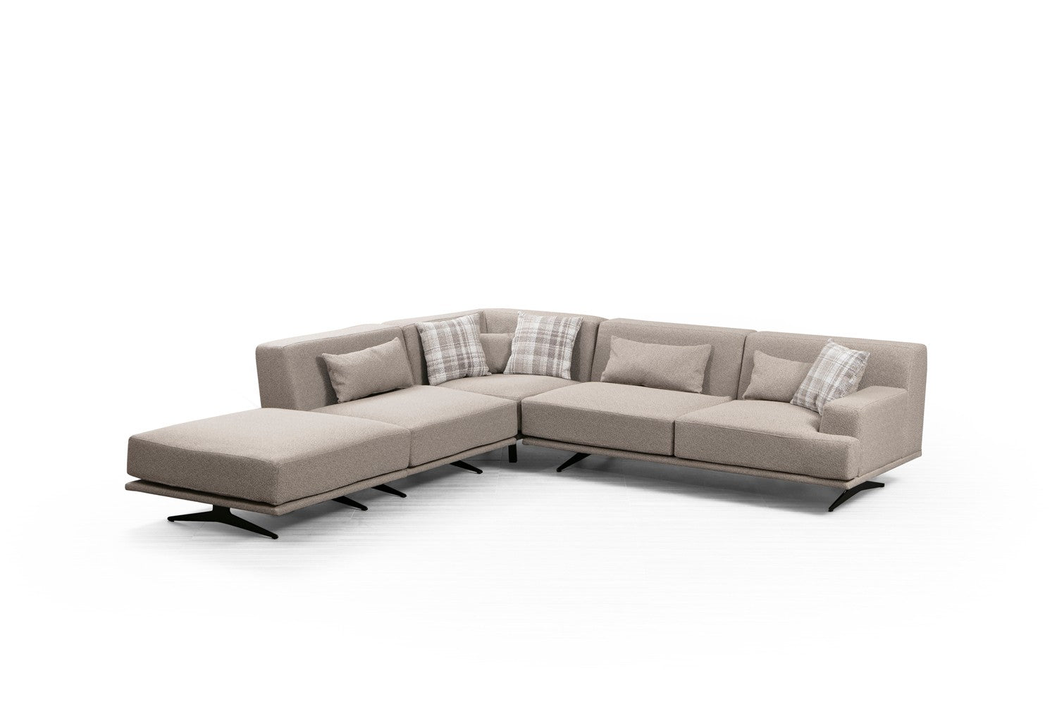 Sofá de canto elegante, bege, 302 x 80 x 302 cm | Estrutura em madeira de faia e aglomerado, 100% poliéster, espuma cinza macia e molas ensacadas | Design industrial moderno