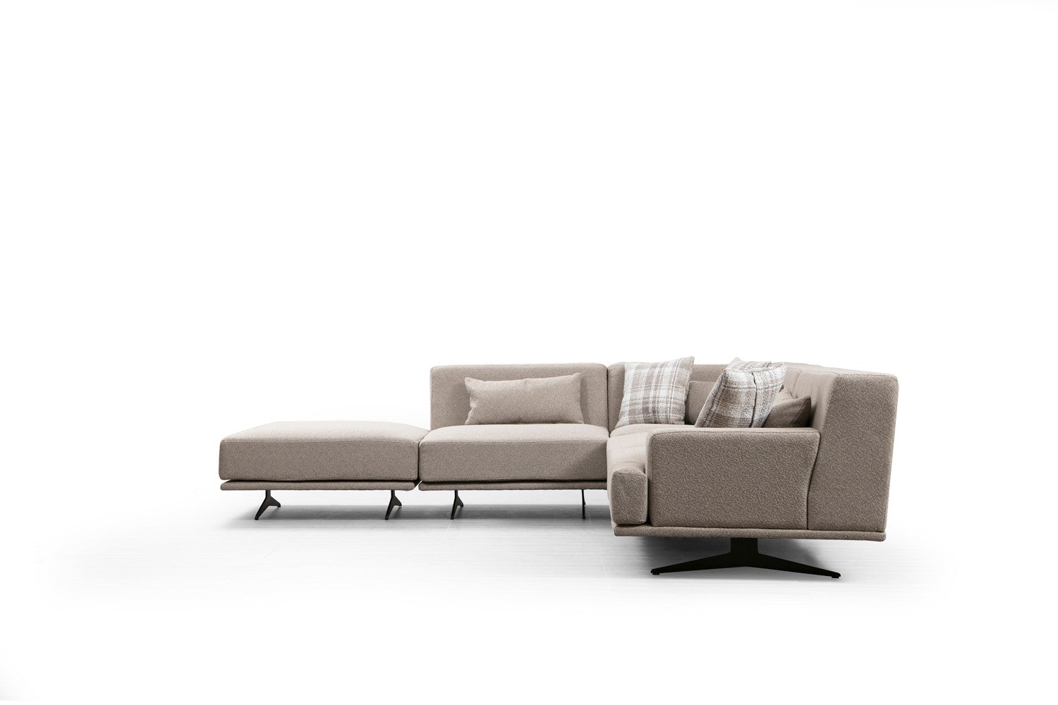 Sofá de canto elegante, bege, 302 x 80 x 302 cm | Estrutura em madeira de faia e aglomerado, 100% poliéster, espuma cinza macia e molas ensacadas | Design industrial moderno