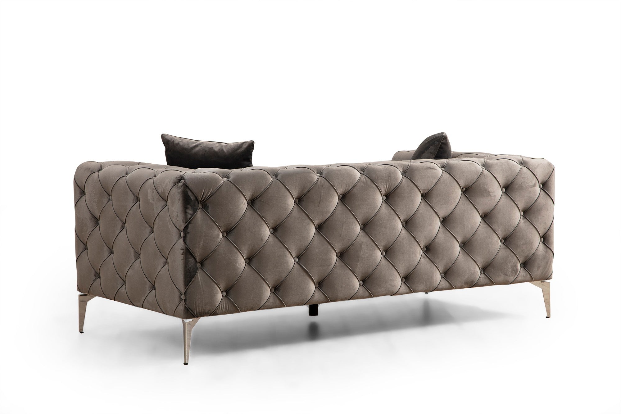 Sofá moderno de 2 lugares, antracite, 197 x 90 x 70 cm | Estrutura em madeira de faia e aglomerado, pernas cromadas | 100% poliéster, inclui 2 almofadas, elegante e confortável