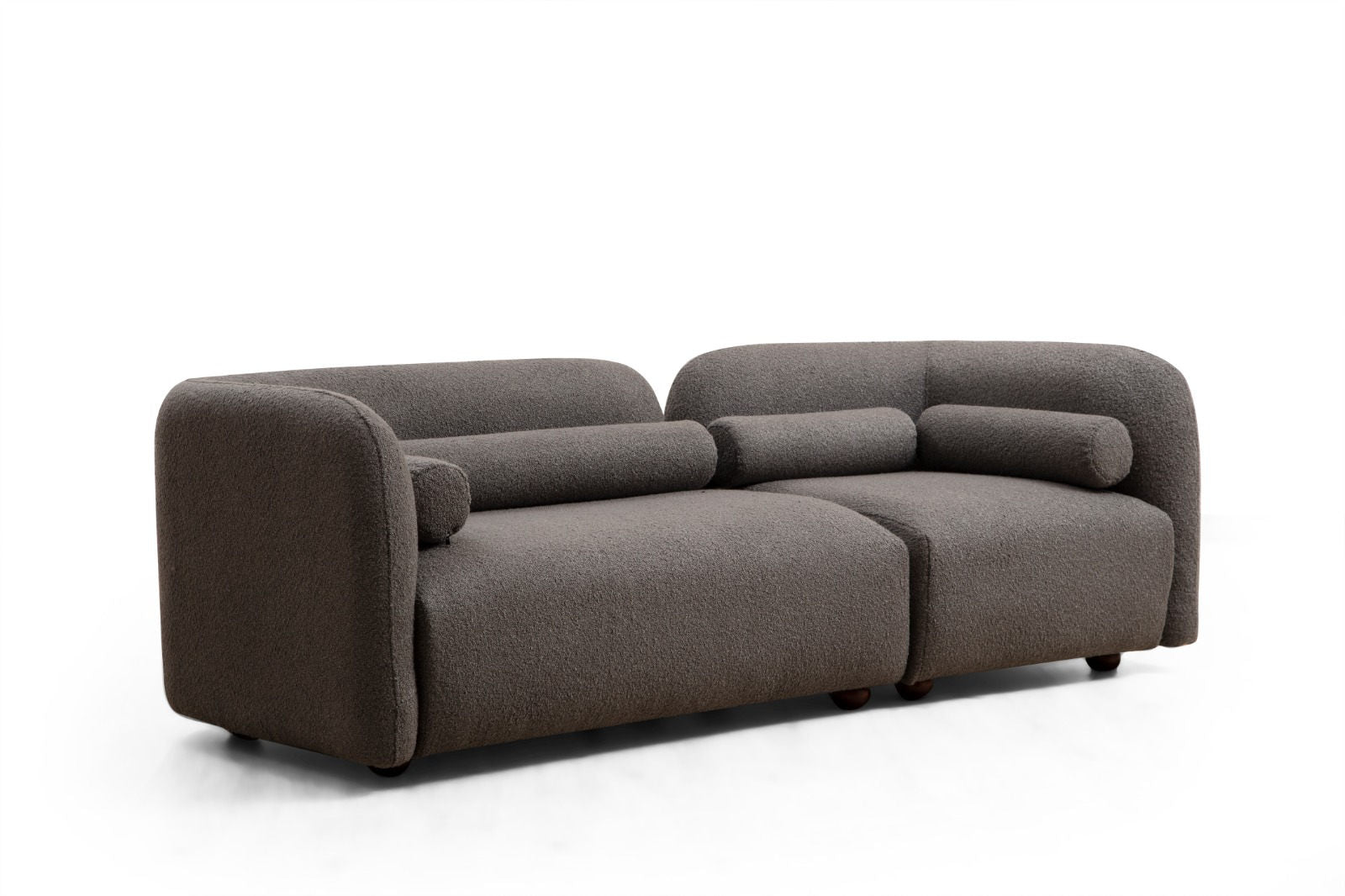 Sofá moderno de 3 lugares, tecido cinza, 228 x 90 x 74 cm | Estrutura de madeira de faia, pernas de nogueira, 2 almofadas incluídas | Elegante e confortável para casa e hotel