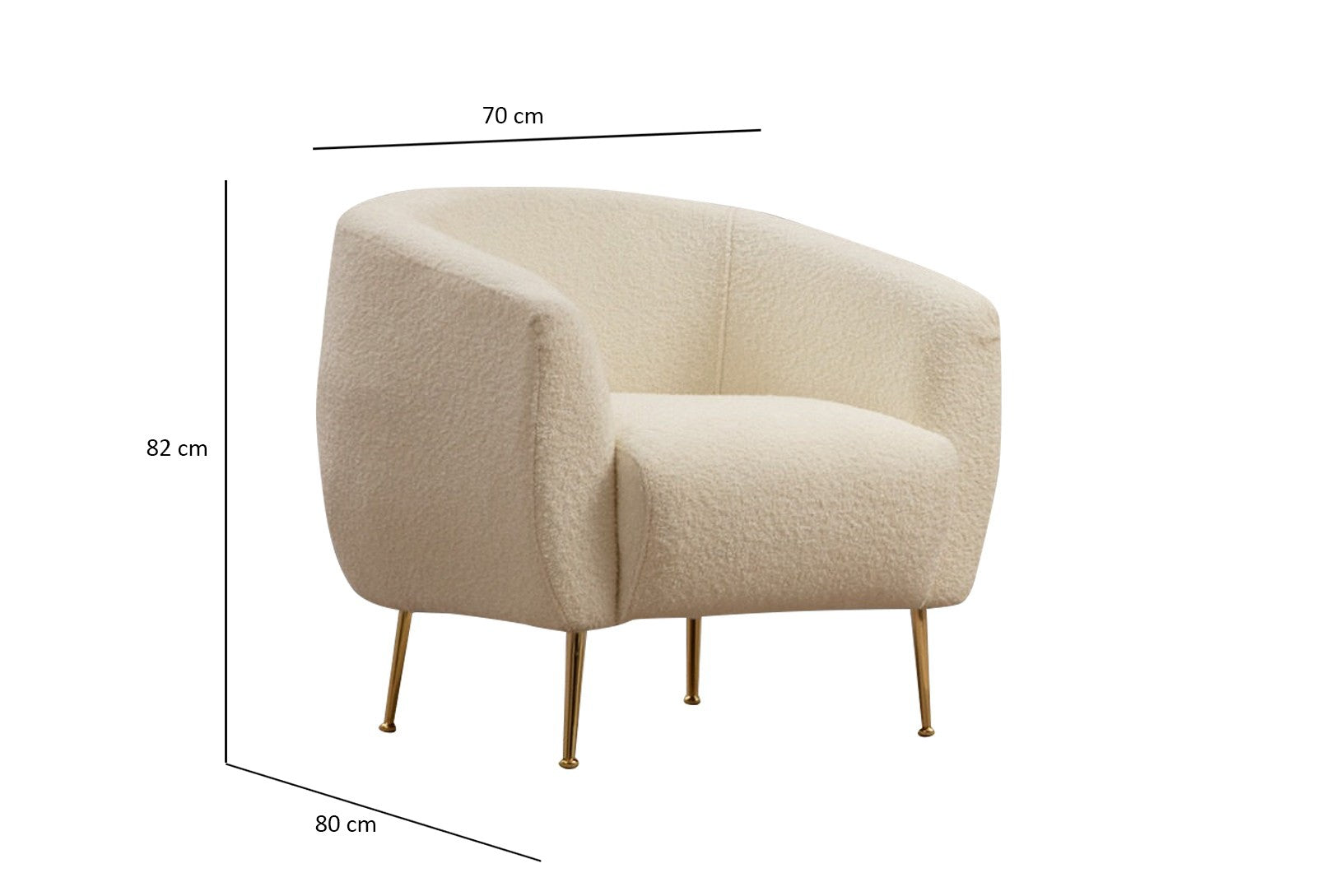 Poltrona Elegante – 70 cm x 82 cm x 80 cm – Creme – Madeira de Faia e Aglomerado