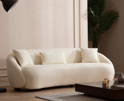 Sofá moderno de 3 lugares, cor creme, estrutura em madeira de faia e aglomerado, 230x75x94 cm | 100% poliéster, almofadas fixas, pés de nogueira | Design escandinavo elegante