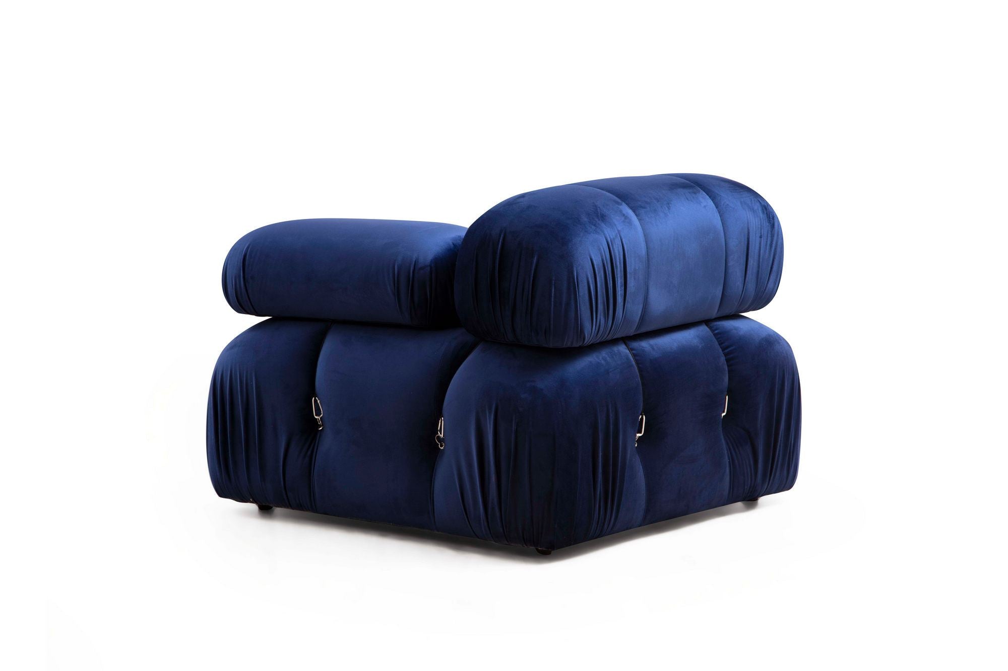 Sofá de canto elegante, veludo azul, 288 x 190 x 95 cm | Estrutura em madeira de faia e aglomerado, 100% poliéster, encosto e braço removíveis, perfeito para ambientes modernos