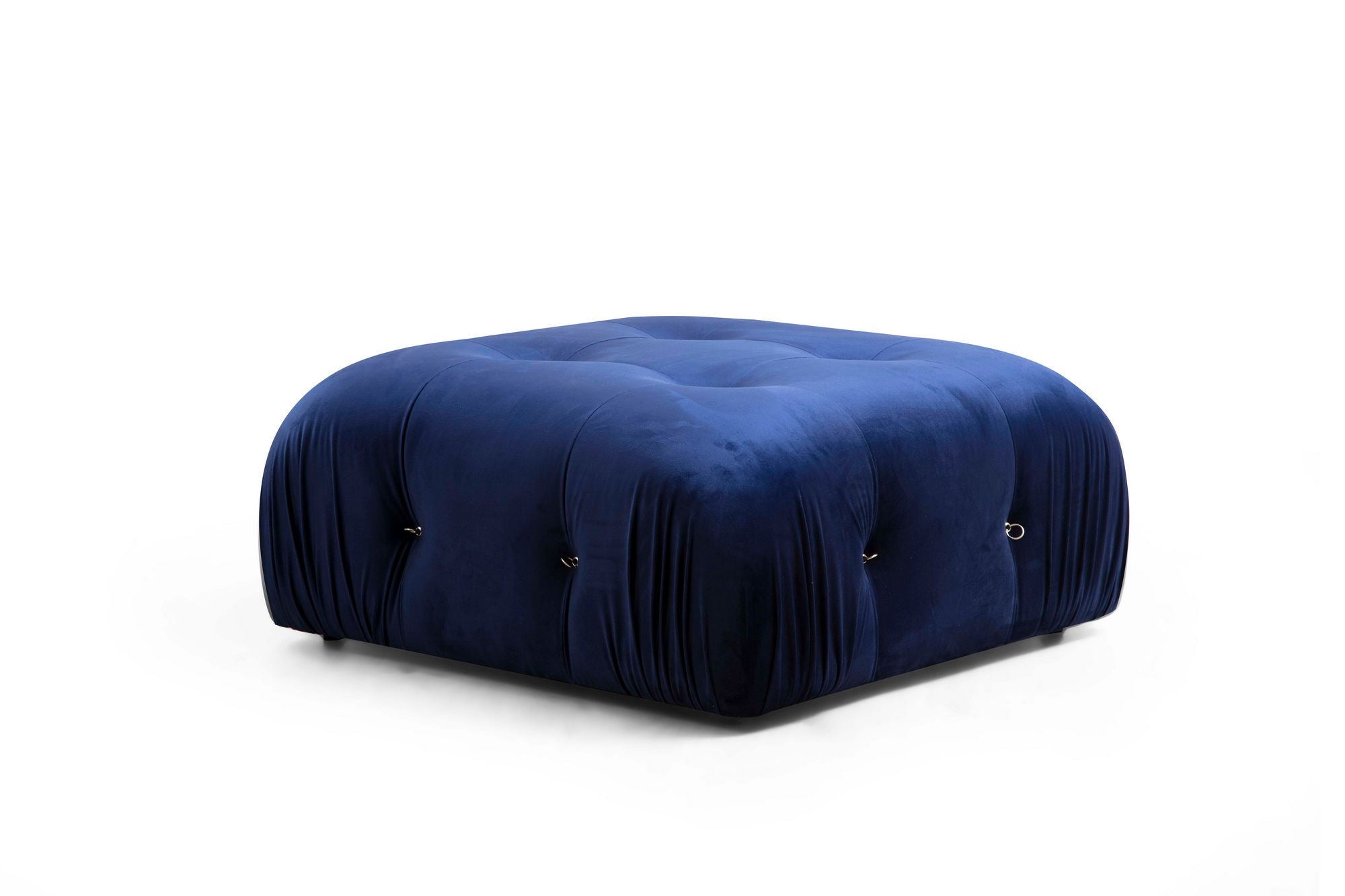 Sofá de canto elegante, veludo azul, 288 x 190 x 95 cm | Estrutura em madeira de faia e aglomerado, 100% poliéster, encosto e braço removíveis, perfeito para ambientes modernos