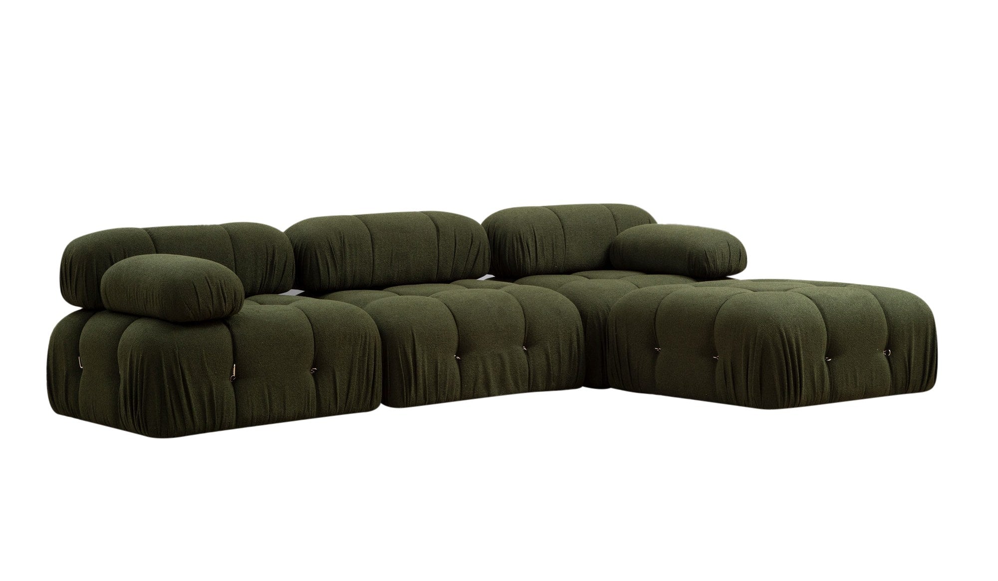 Sofá de canto elegante e verde, 288x190x95 cm | Estrutura em madeira de faia e aglomerado, 100% poliéster, encosto e braço removíveis | Perfeito para decoração escandinava e hoteleira