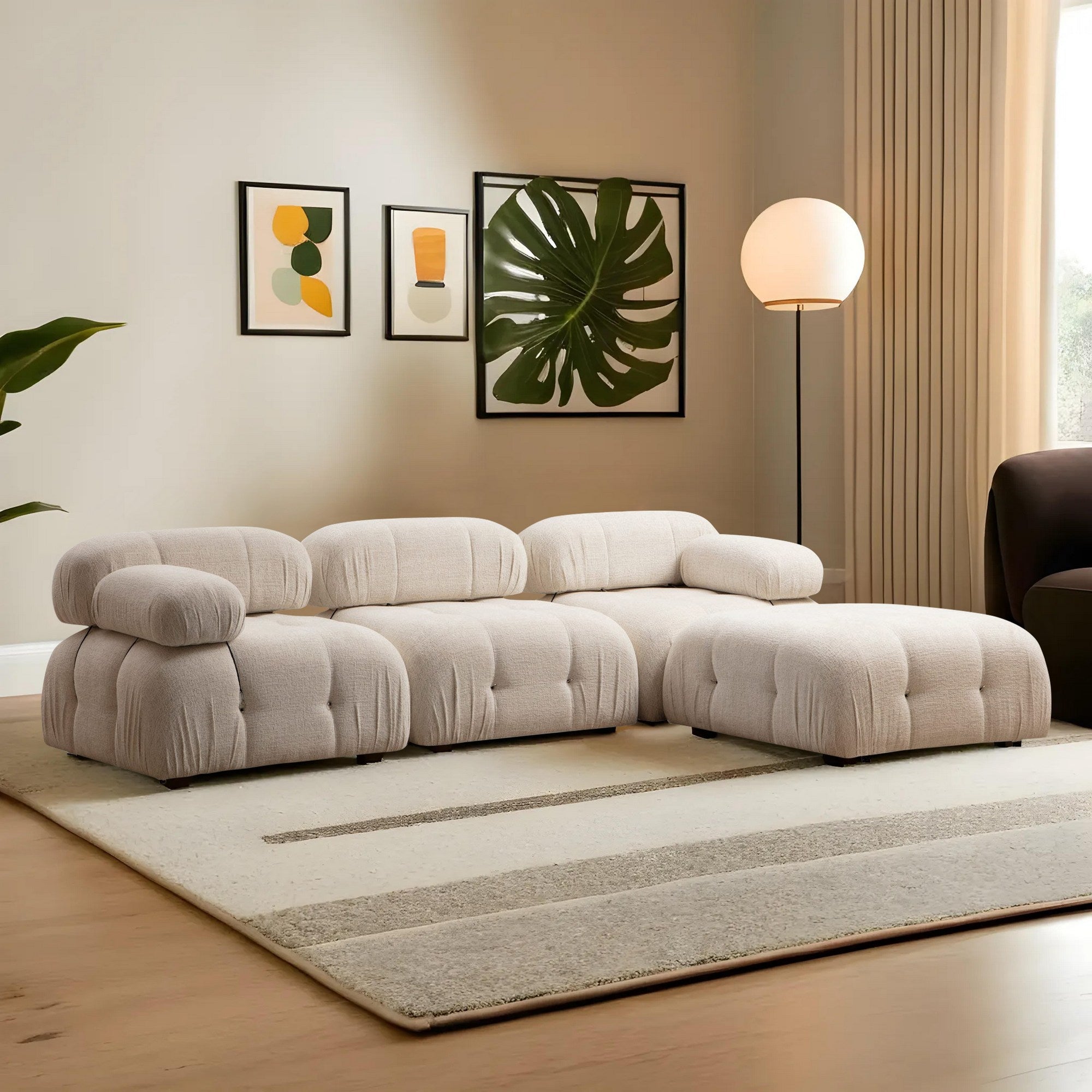 Sofá de canto elegante, creme, 288 x 190 x 95 cm | Estrutura em madeira de faia e aglomerado, 100% poliéster, encosto e braço removíveis | Perfeito para casas escandinavas