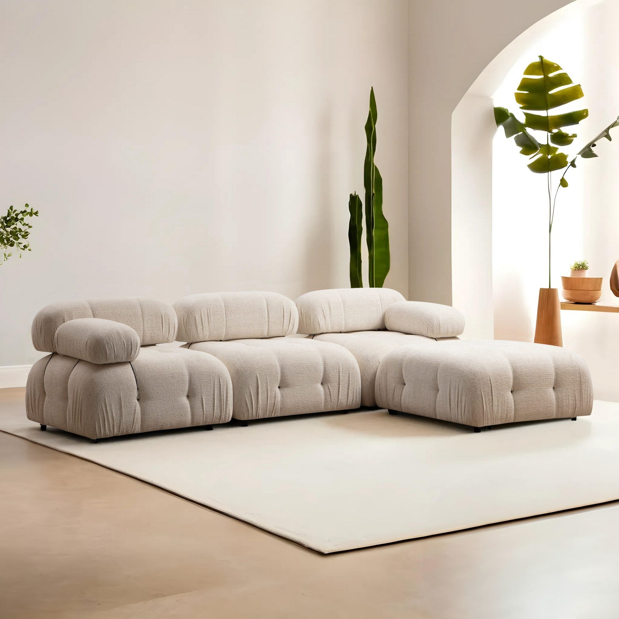 Sofá de canto elegante, creme, 288 x 190 x 95 cm | Estrutura em madeira de faia e aglomerado, 100% poliéster, encosto e braço removíveis | Perfeito para casas escandinavas