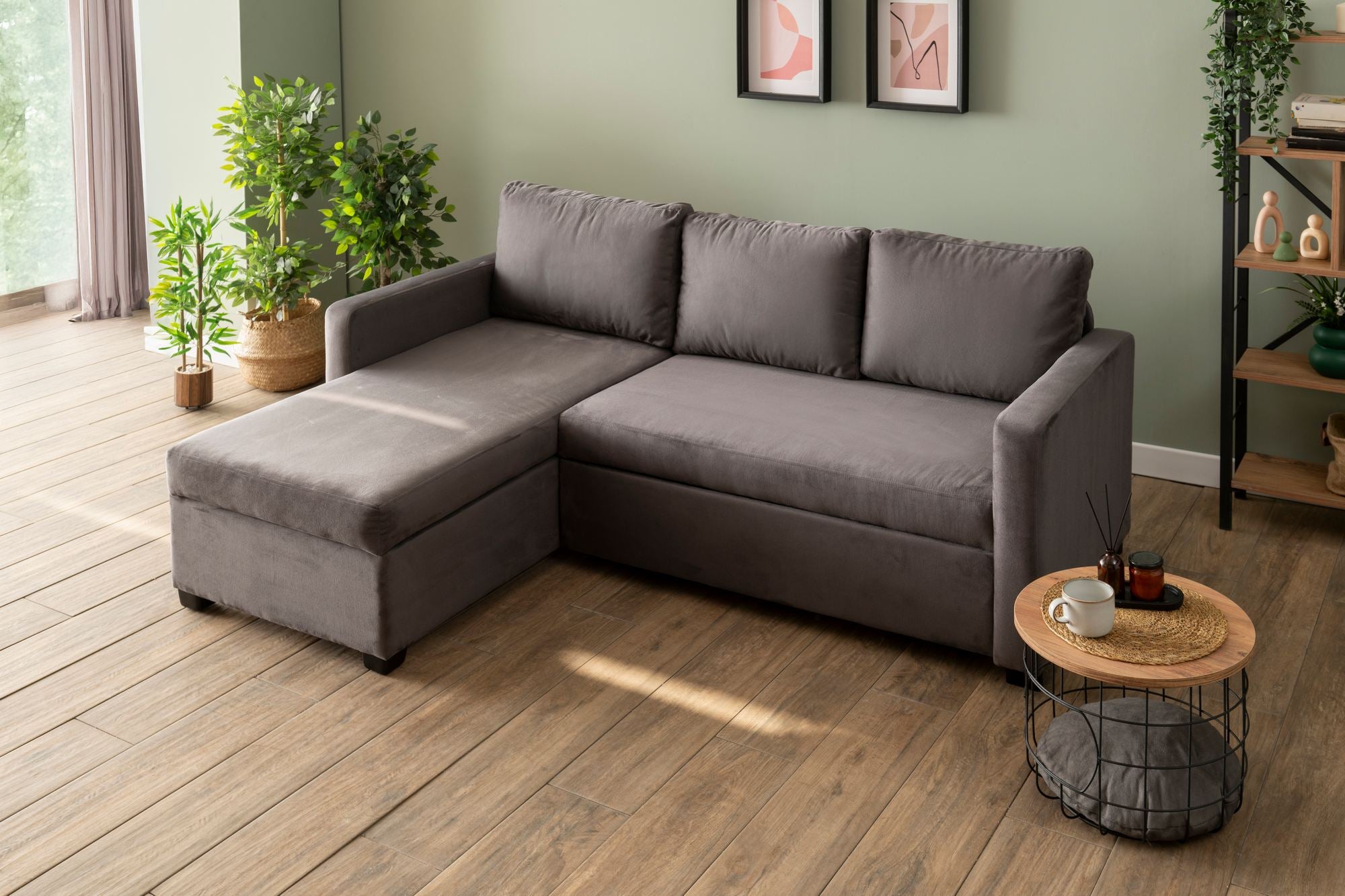 Sofá-cama de canto-Kado-Cinza