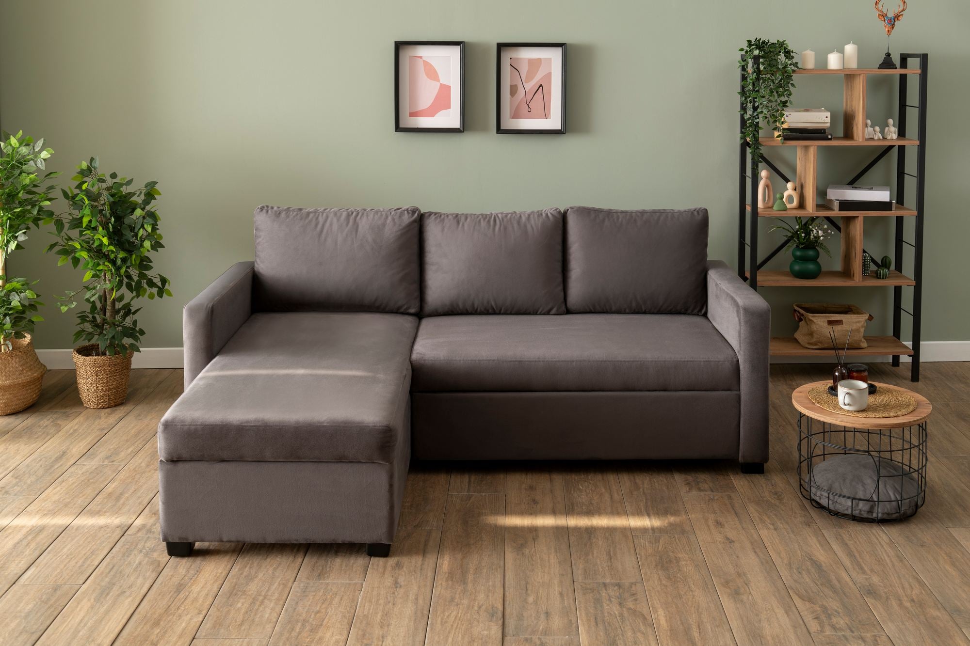 Sofá-cama de canto-Kado-Cinza