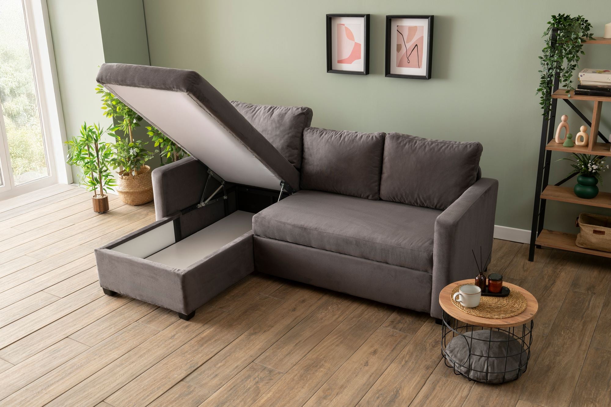 Sofá-cama de canto-Kado-Cinza