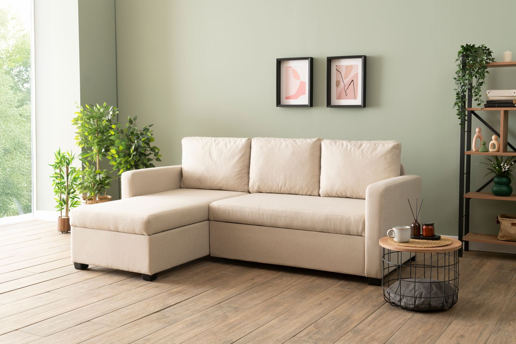 Sofá-cama de canto-Kado-Creme