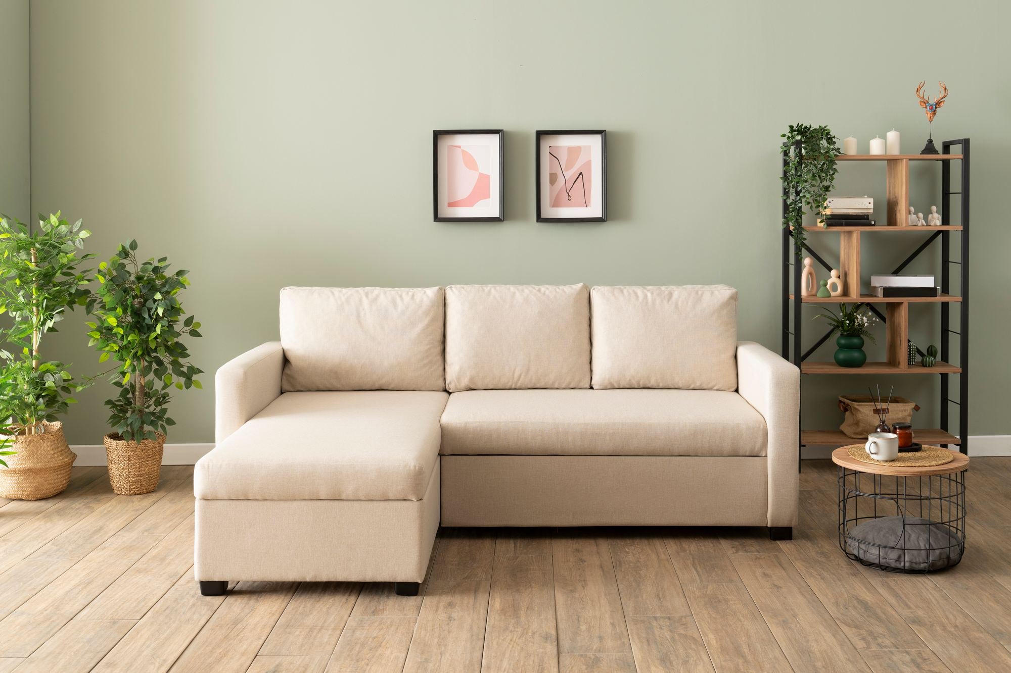 Sofá-cama de canto-Kado-Creme