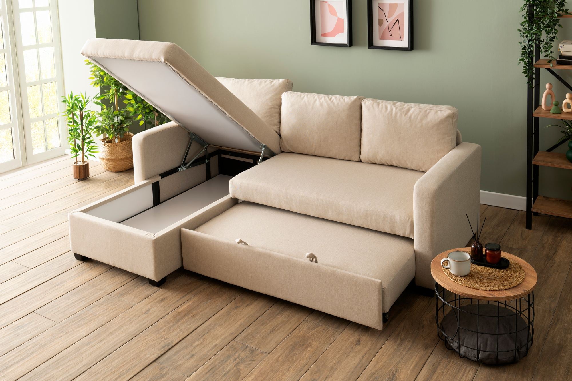 Sofá-cama de canto-Kado-Creme