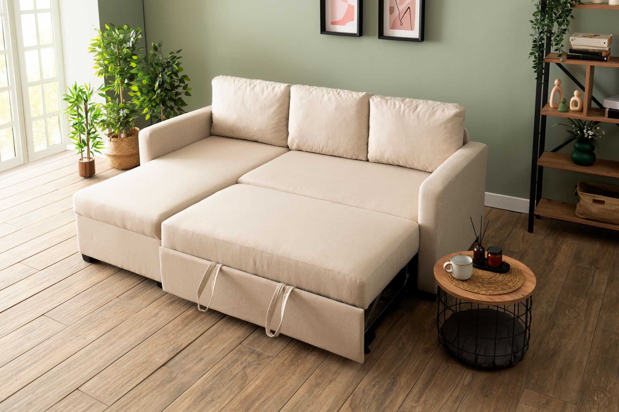 Sofá-cama de canto-Kado-Creme