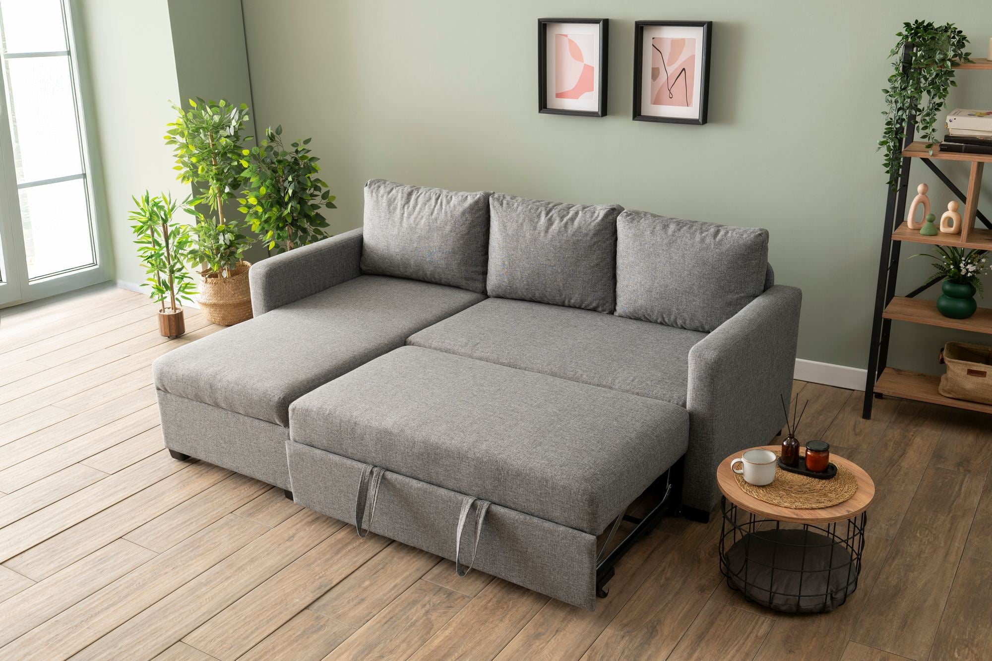 Sofá-cama de canto-Kado-Cinza claro