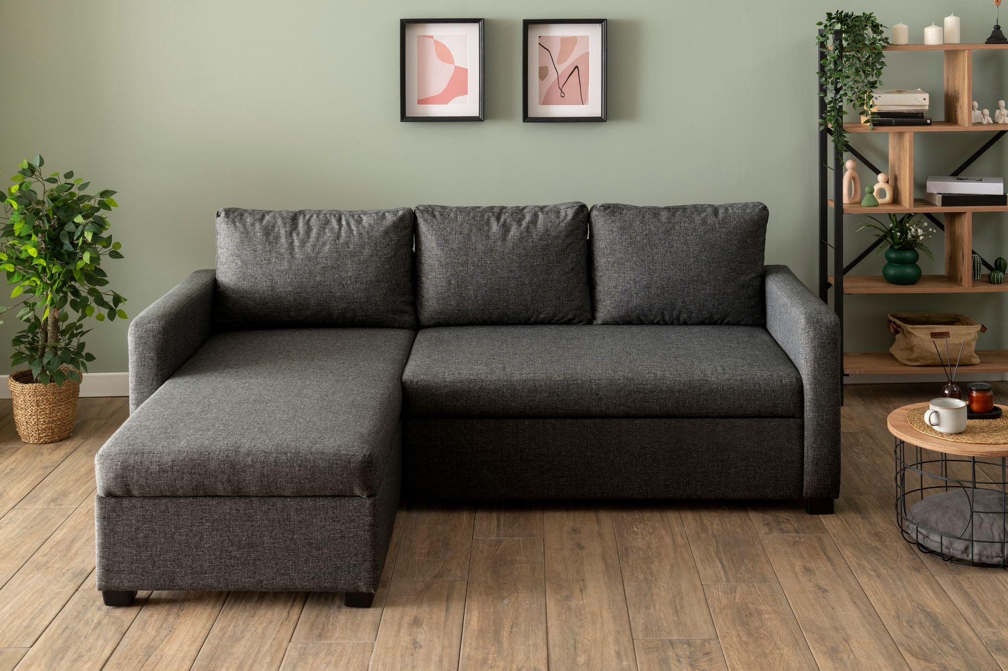 Sofá-cama de canto-Kado-Cinza escuro