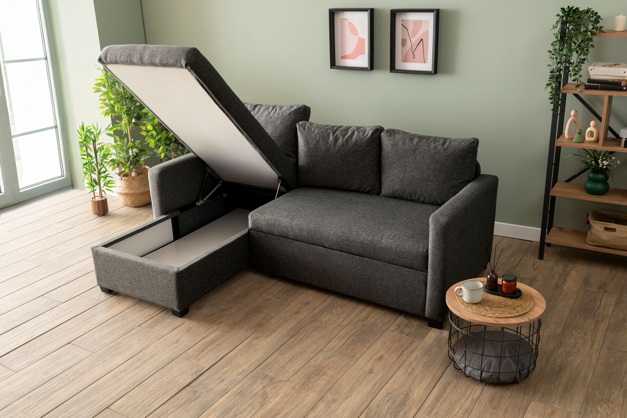 Sofá-cama de canto-Kado-Cinza escuro