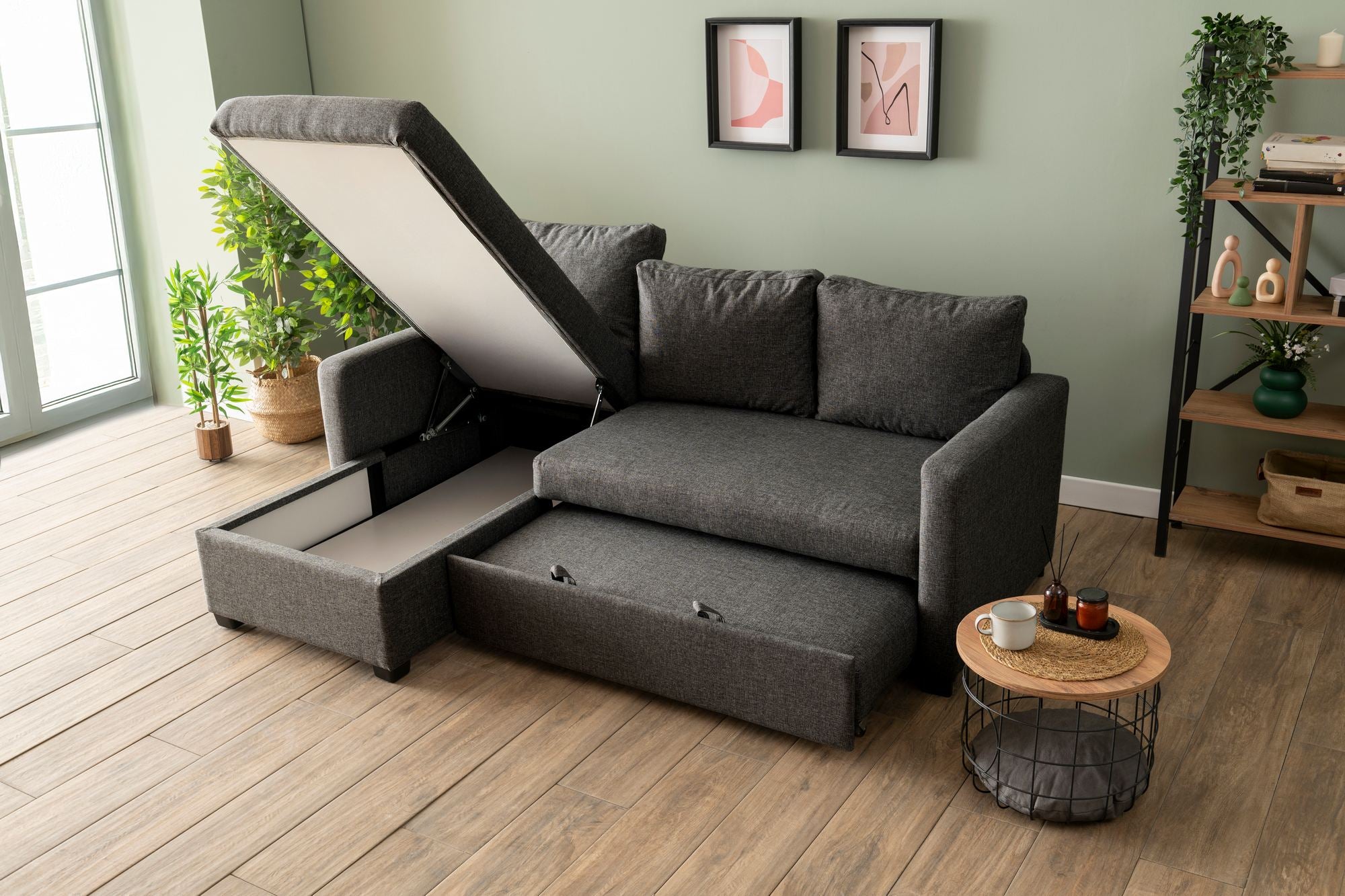 Sofá-cama de canto-Kado-Cinza escuro