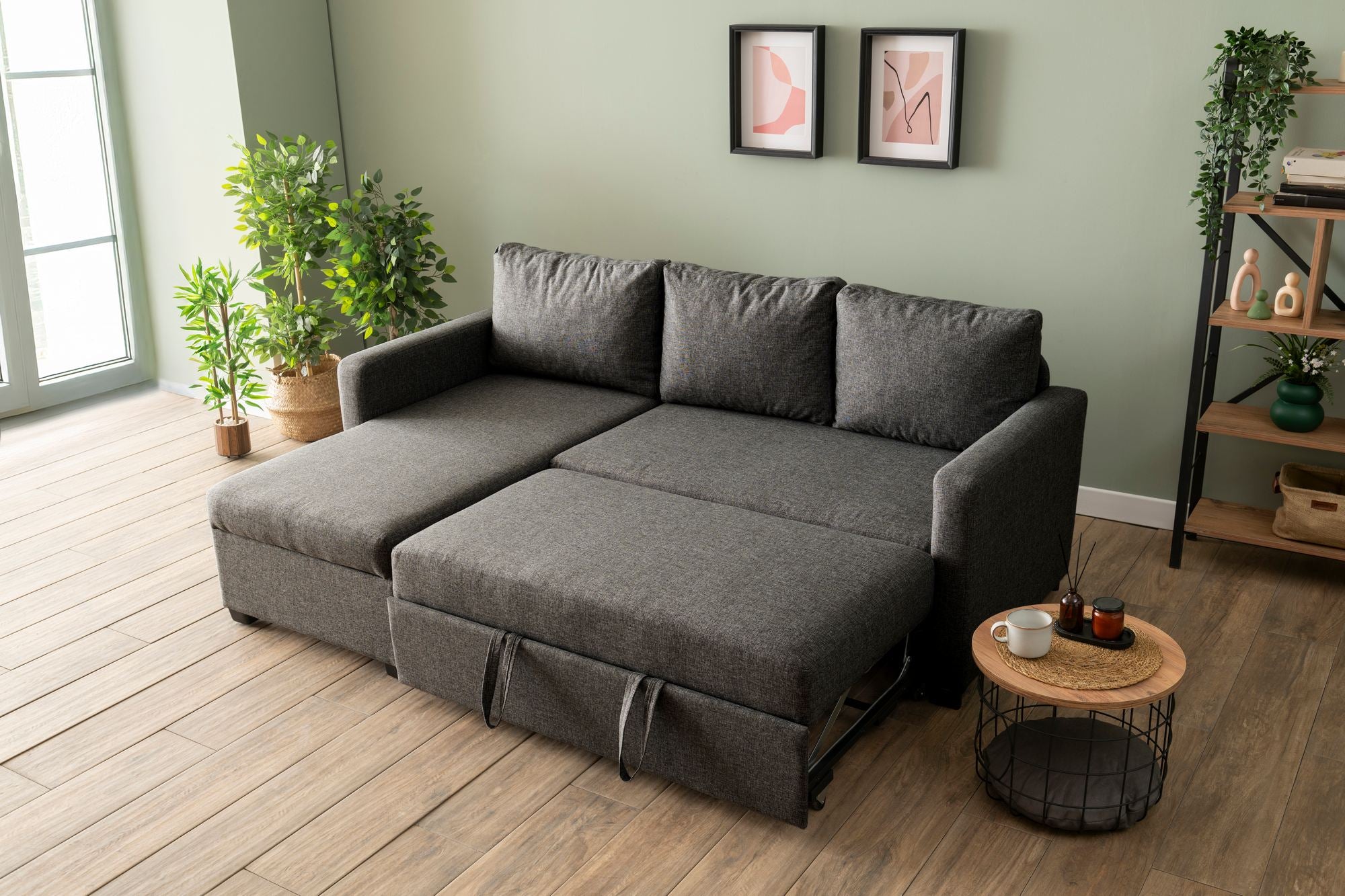 Sofá-cama de canto-Kado-Cinza escuro