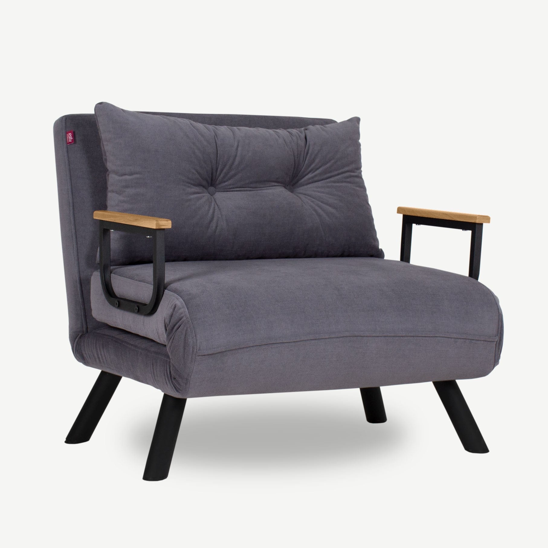 Sofá-cama moderno de 1 lugar, cinza, estrutura 100% metálica, encosto ajustável em 14 níveis, fácil conversão, perfeito para espaços pequenos, peso máximo de 100 kg