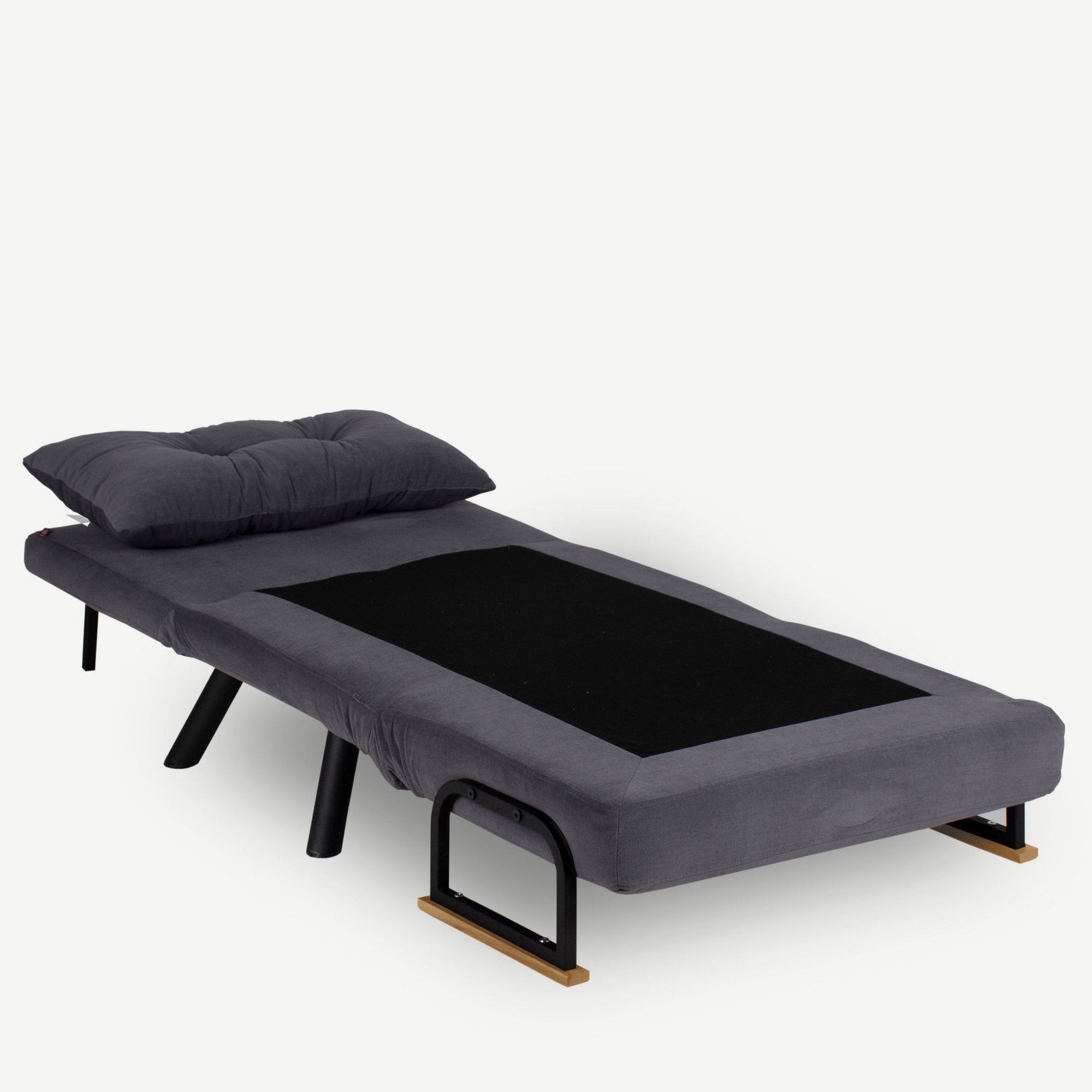 Sofá-cama moderno de 1 lugar, cinza, estrutura 100% metálica, encosto ajustável em 14 níveis, fácil conversão, perfeito para espaços pequenos, peso máximo de 100 kg