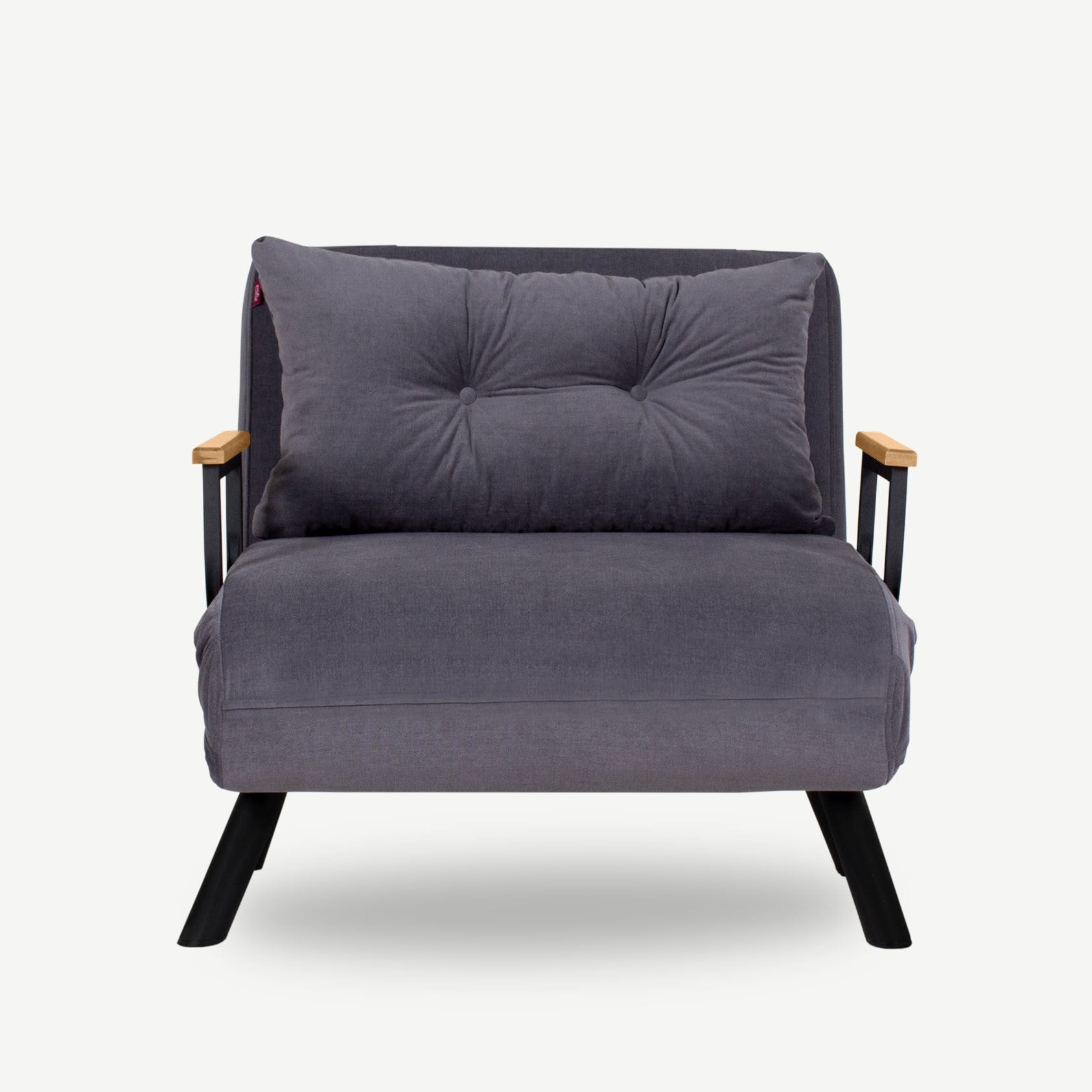 Sofá-cama moderno de 1 lugar, cinza, estrutura 100% metálica, encosto ajustável em 14 níveis, fácil conversão, perfeito para espaços pequenos, peso máximo de 100 kg