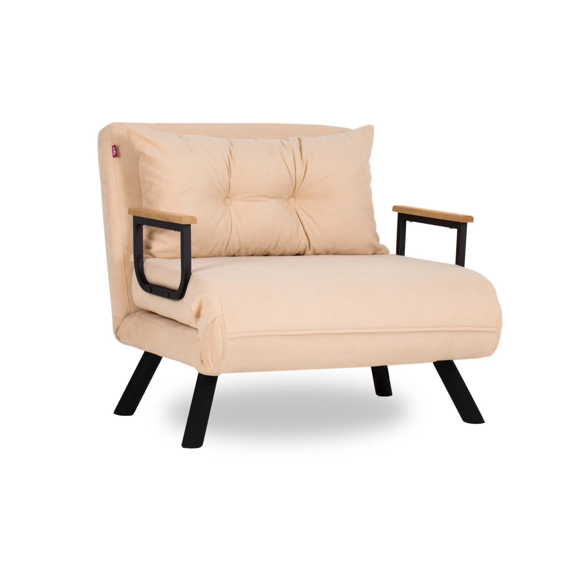 Sofá-cama moderno de 1 lugar, cor creme, estrutura 100% metálica, encosto ajustável em 14 níveis, fácil conversão, perfeito para espaços pequenos e decoração elegante