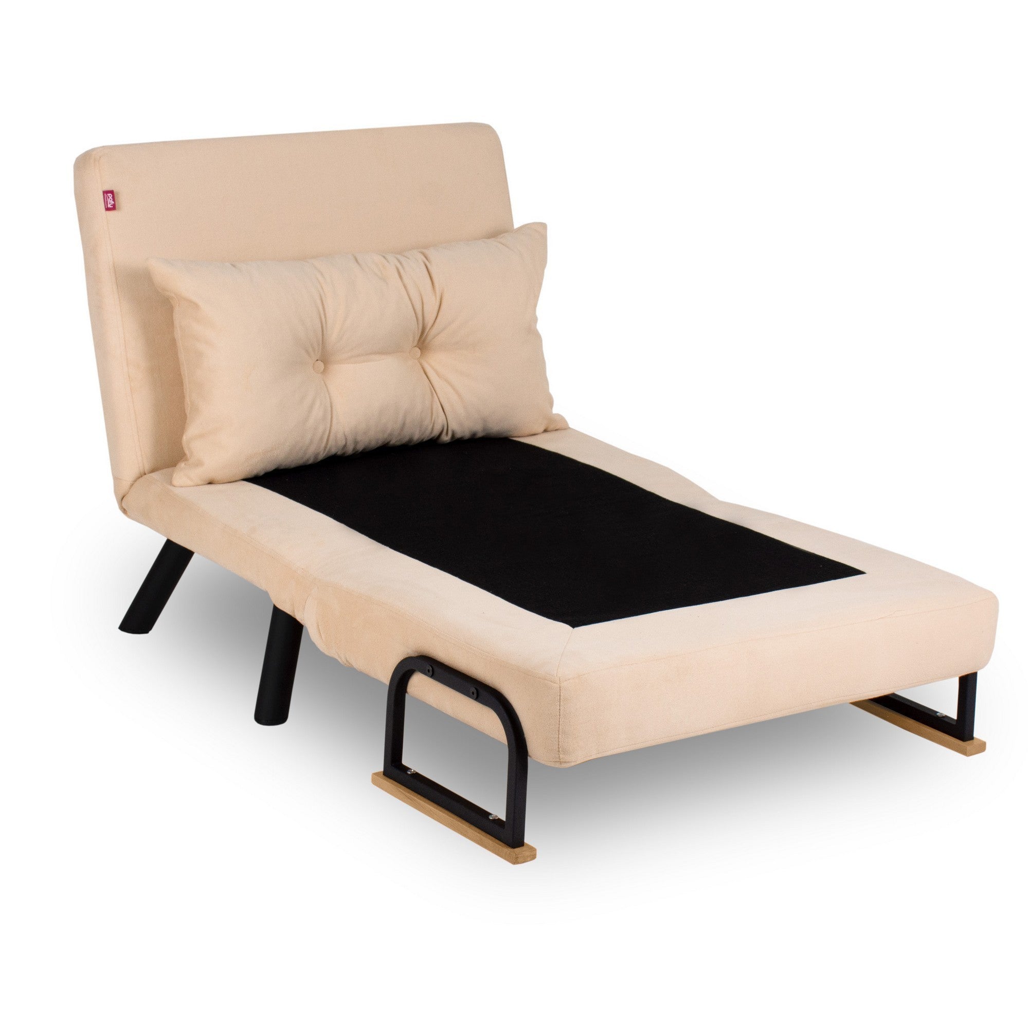 Sofá-cama moderno de 1 lugar, cor creme, estrutura 100% metálica, encosto ajustável em 14 níveis, fácil conversão, perfeito para espaços pequenos e decoração elegante