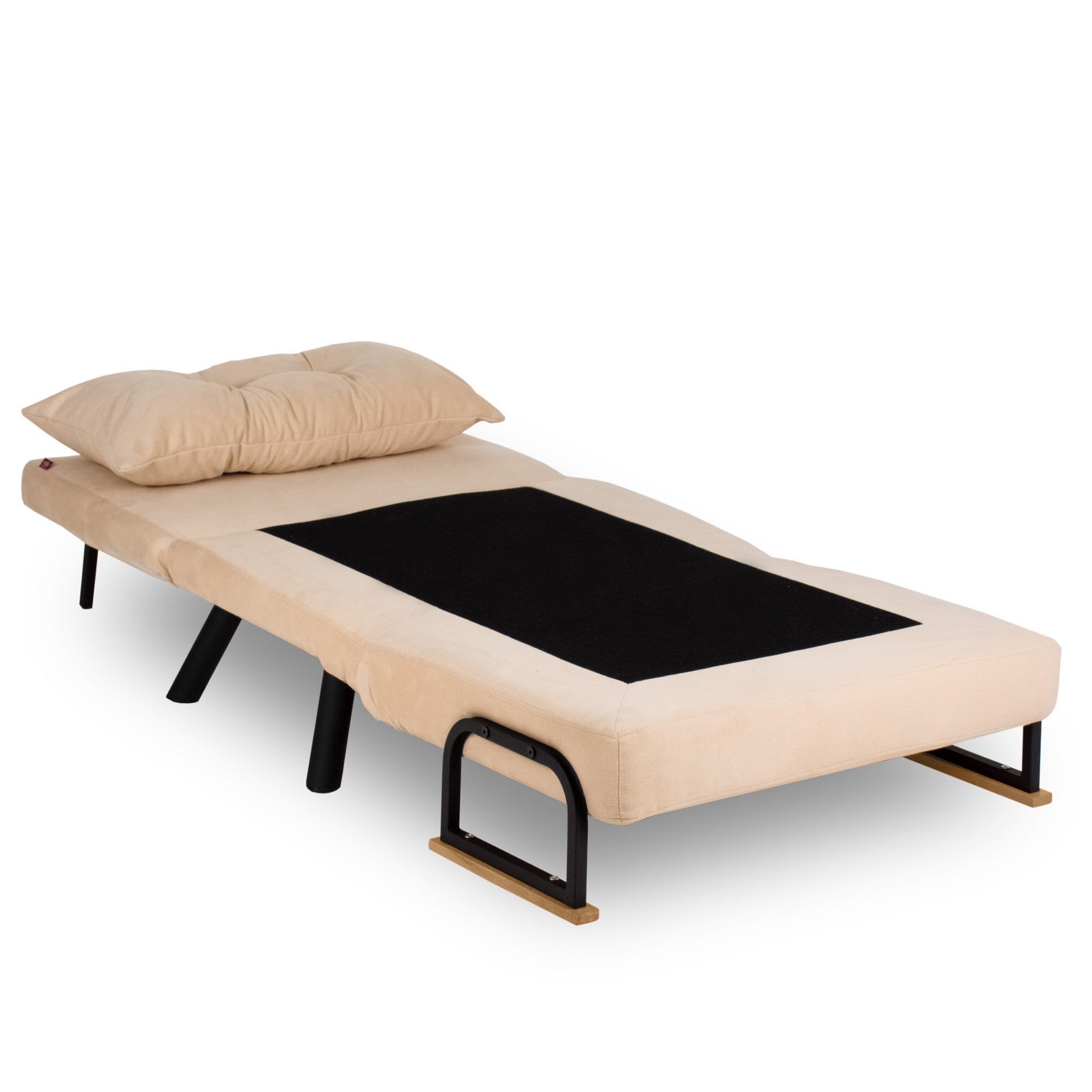 Sofá-cama moderno de 1 lugar, cor creme, estrutura 100% metálica, encosto ajustável em 14 níveis, fácil conversão, perfeito para espaços pequenos e decoração elegante