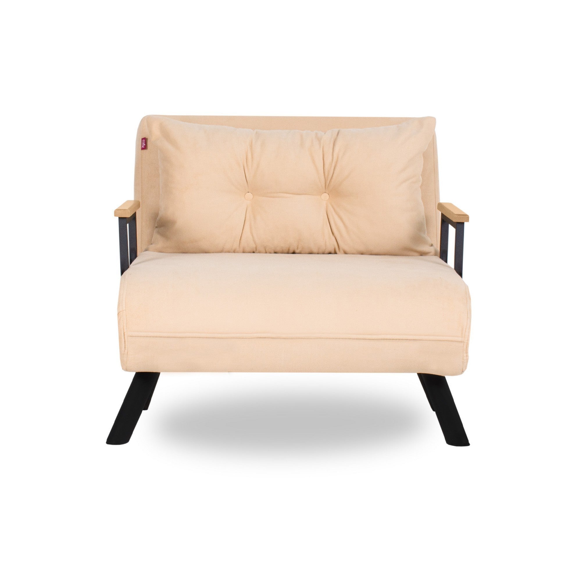 Sofá-cama moderno de 1 lugar, cor creme, estrutura 100% metálica, encosto ajustável em 14 níveis, fácil conversão, perfeito para espaços pequenos e decoração elegante