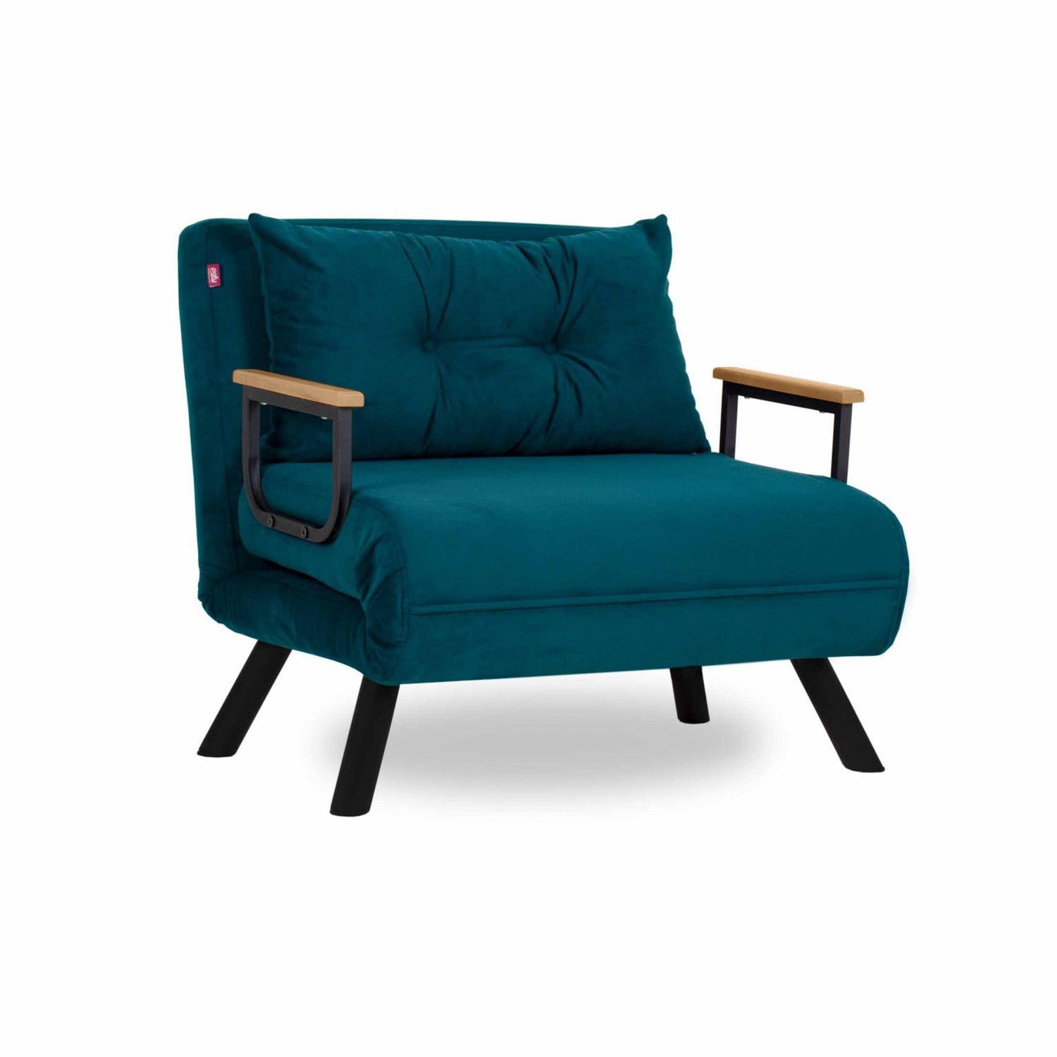 Sofá-cama de 1 lugar verde-petróleo, estrutura 100% metálica, encosto ajustável em 14 níveis, fácil conversão, design moderno, peso máximo de 100 kg, perfeito para espaços pequenos