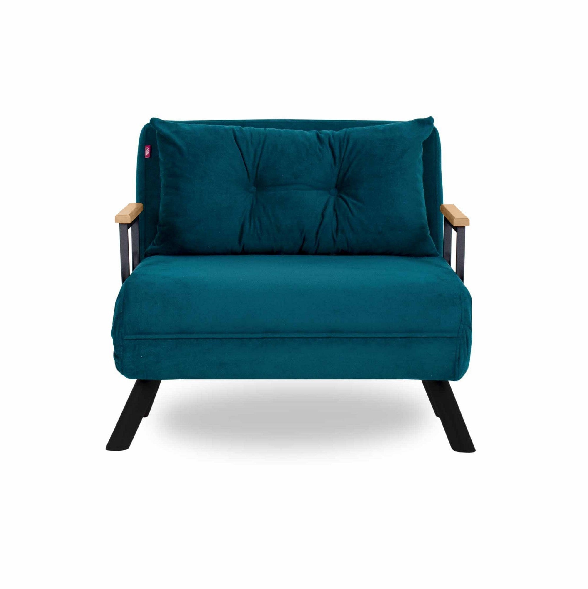 Sofá-cama de 1 lugar verde-petróleo, estrutura 100% metálica, encosto ajustável em 14 níveis, fácil conversão, design moderno, peso máximo de 100 kg, perfeito para espaços pequenos