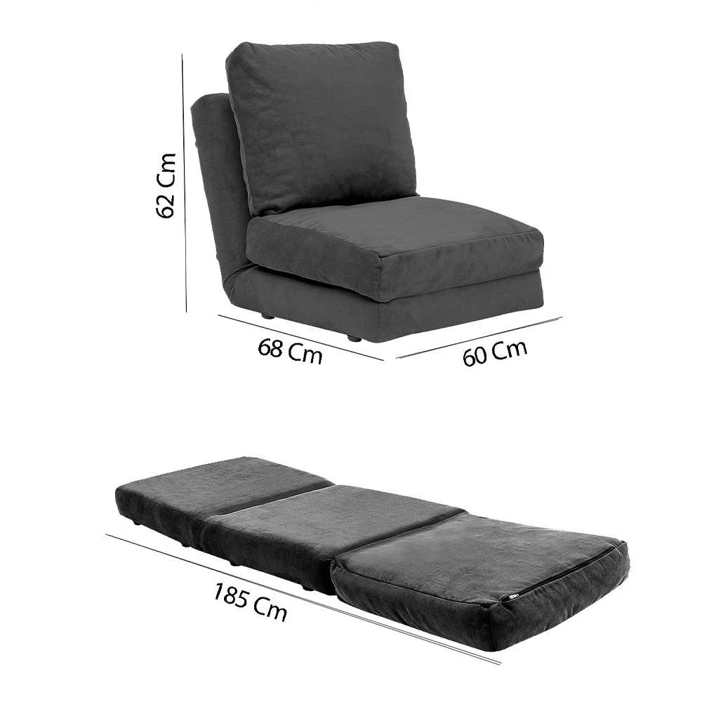 Sofá-cama versátil de 1 lugar, cinza, 185 x 60 cm | Estrutura 100% metálica, tecido 100% poliéster | Encosto ajustável em 5 níveis, fácil conversão de cadeira em cama