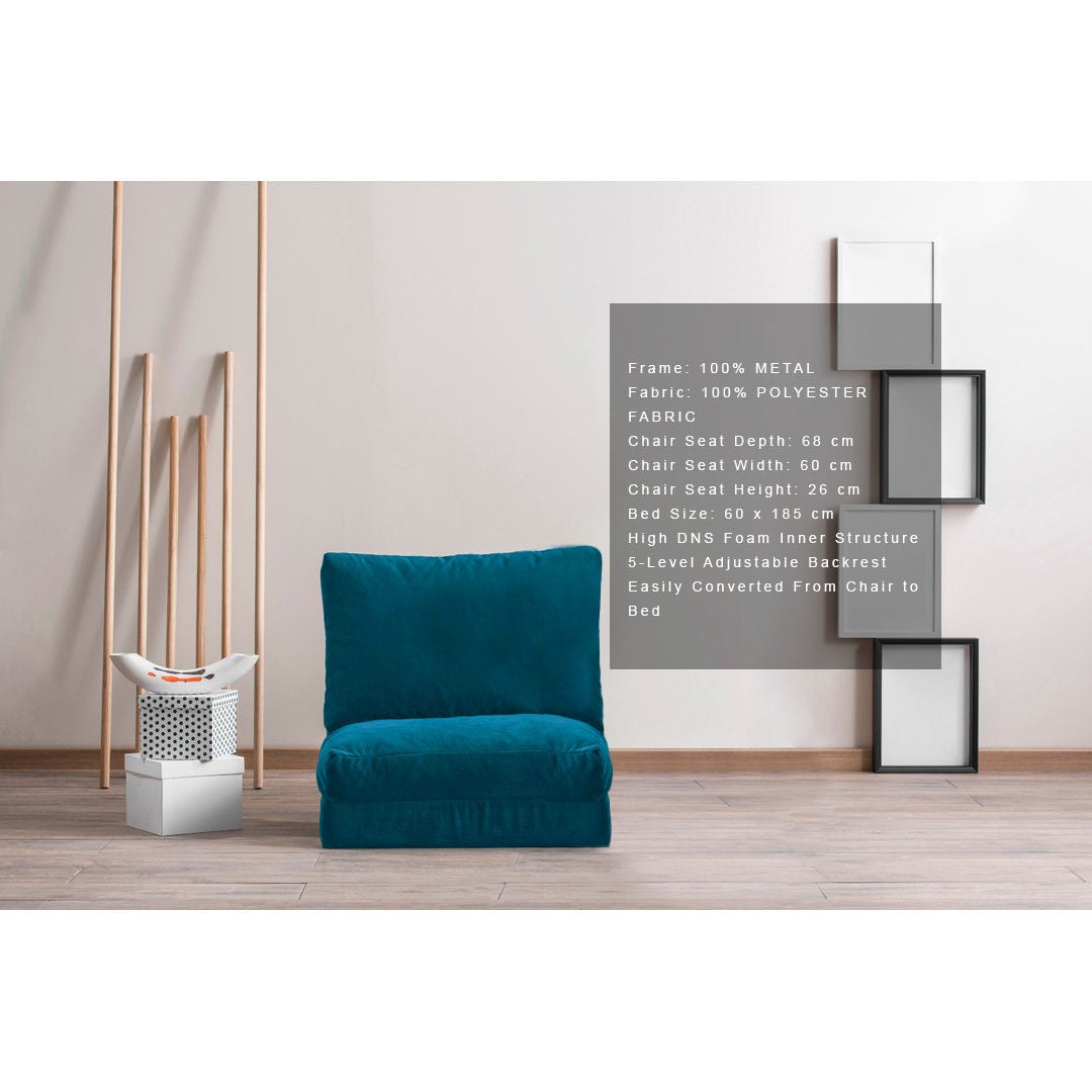 Sofá-cama versátil de 1 lugar, verde, 60 x 68 x 62 cm | Estrutura 100% metal, tecido 100% poliéster | Encosto ajustável, fácil conversão de cadeira em cama, máx. 100 kg