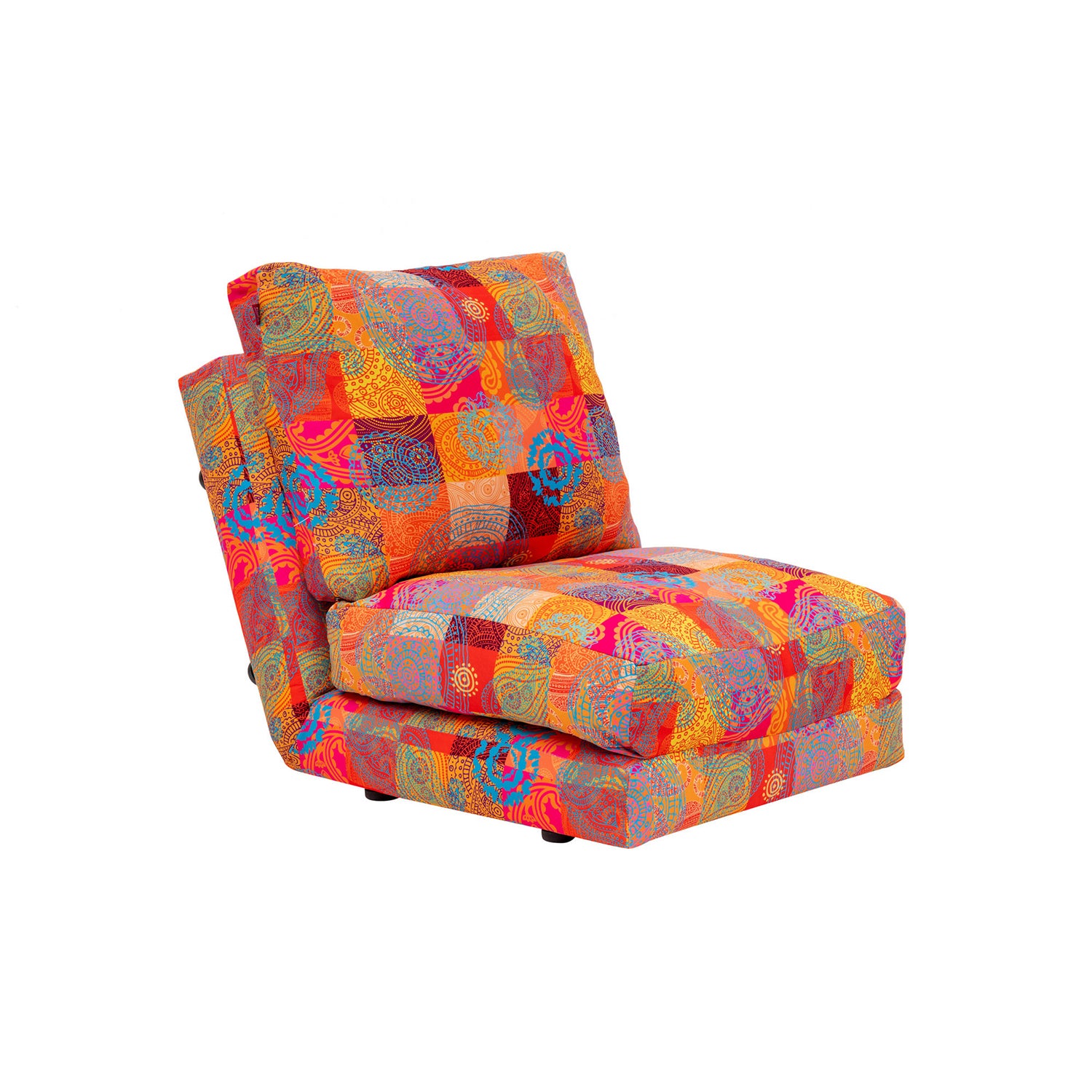 Sofá-cama versátil de 1 lugar, estrutura de metal, tecido digital patchwork | Encosto ajustável em 14 níveis, fácil conversão | Perfeito para decoração tradicional e do sudoeste