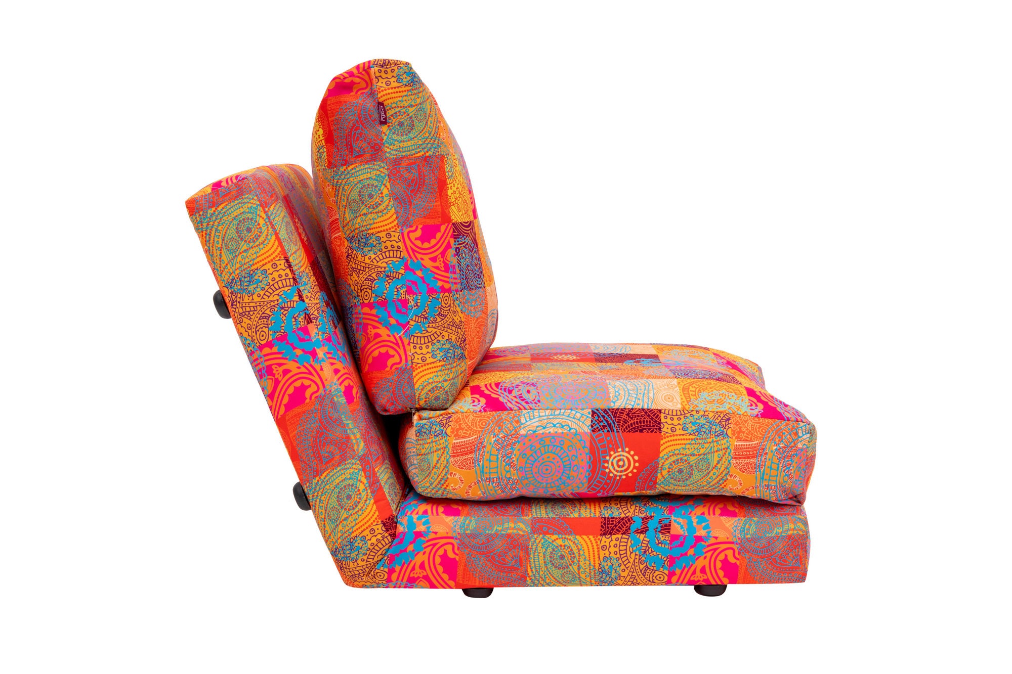 Sofá-cama versátil de 1 lugar, estrutura de metal, tecido digital patchwork | Encosto ajustável em 14 níveis, fácil conversão | Perfeito para decoração tradicional e do sudoeste