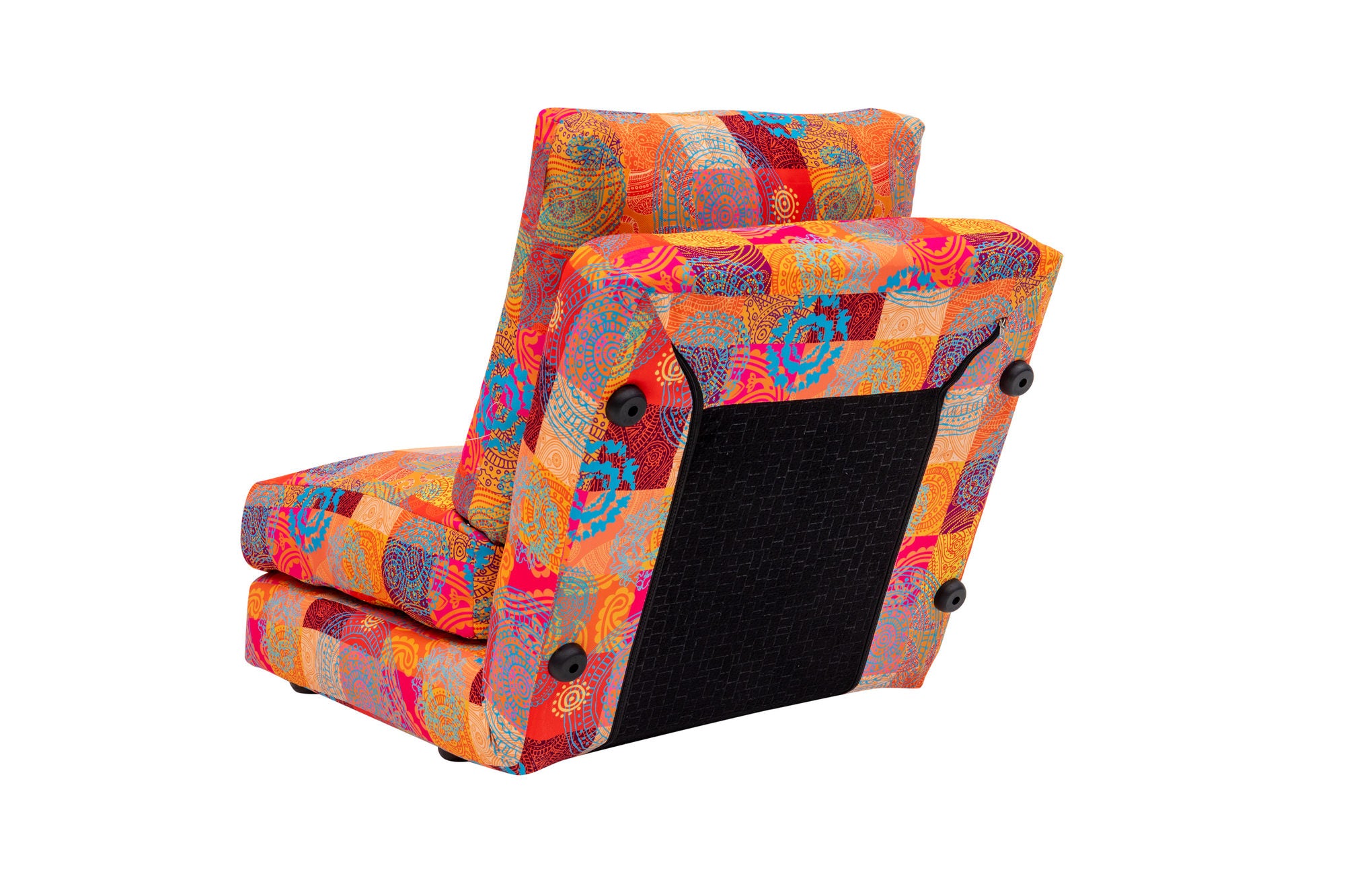 Sofá-cama versátil de 1 lugar, estrutura de metal, tecido digital patchwork | Encosto ajustável em 14 níveis, fácil conversão | Perfeito para decoração tradicional e do sudoeste