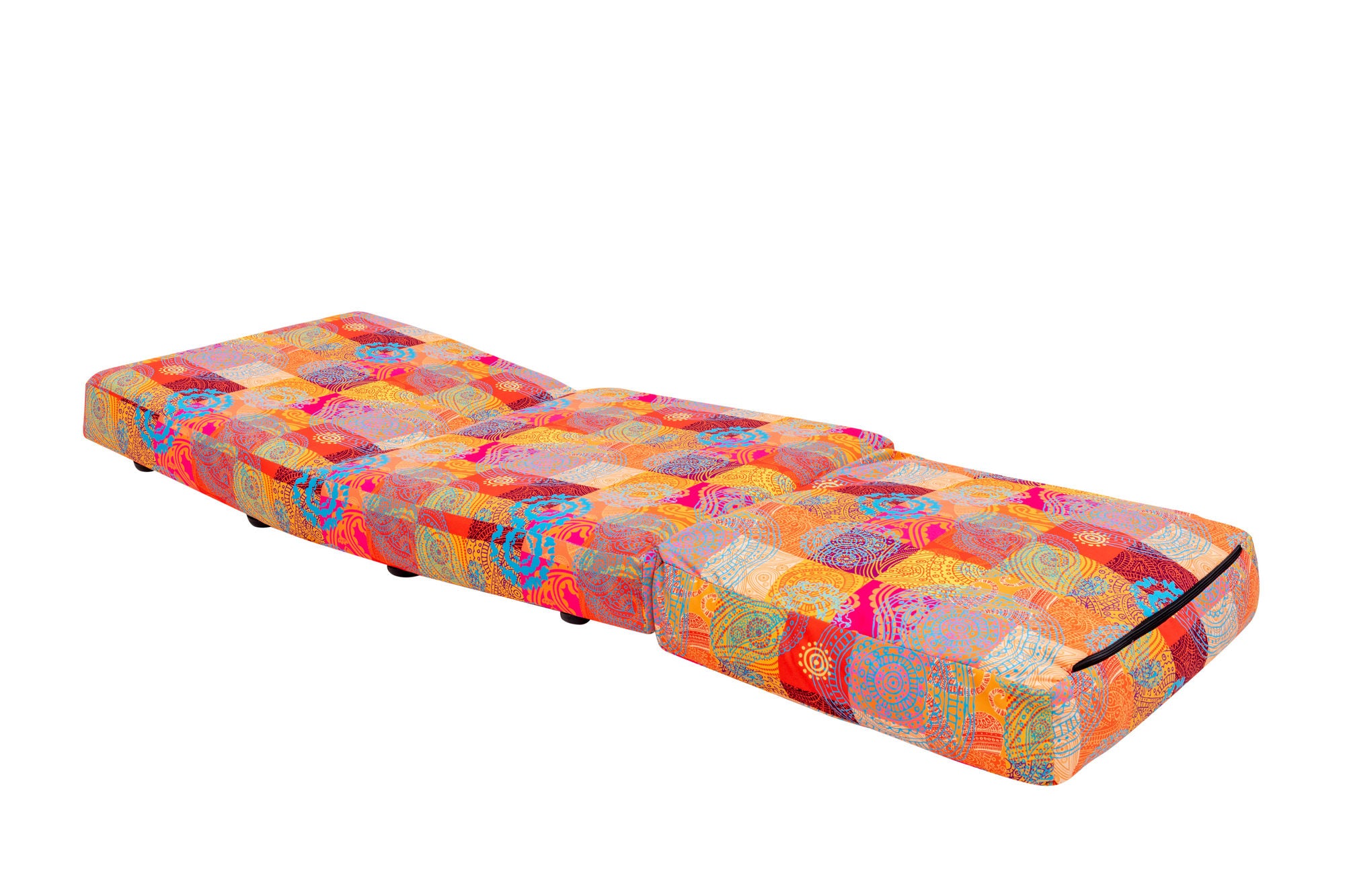 Sofá-cama versátil de 1 lugar, estrutura de metal, tecido digital patchwork | Encosto ajustável em 14 níveis, fácil conversão | Perfeito para decoração tradicional e do sudoeste