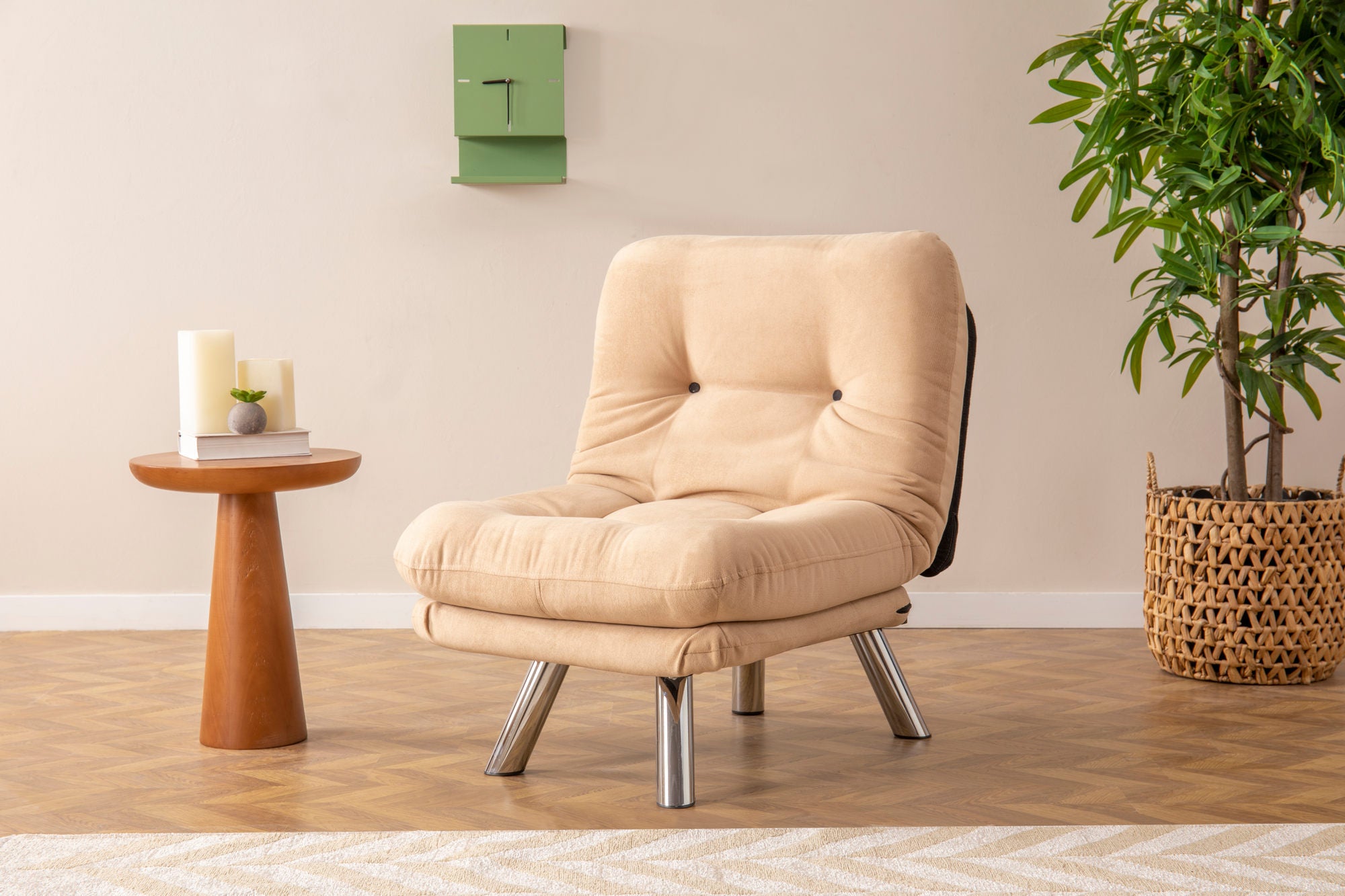 Sofá-cama moderno de 1 lugar, creme, estrutura 100% metálica e tecido macio | Encosto multiposições, fácil de limpar, capacidade para 100 kg | Perfeito para o estilo escandinavo