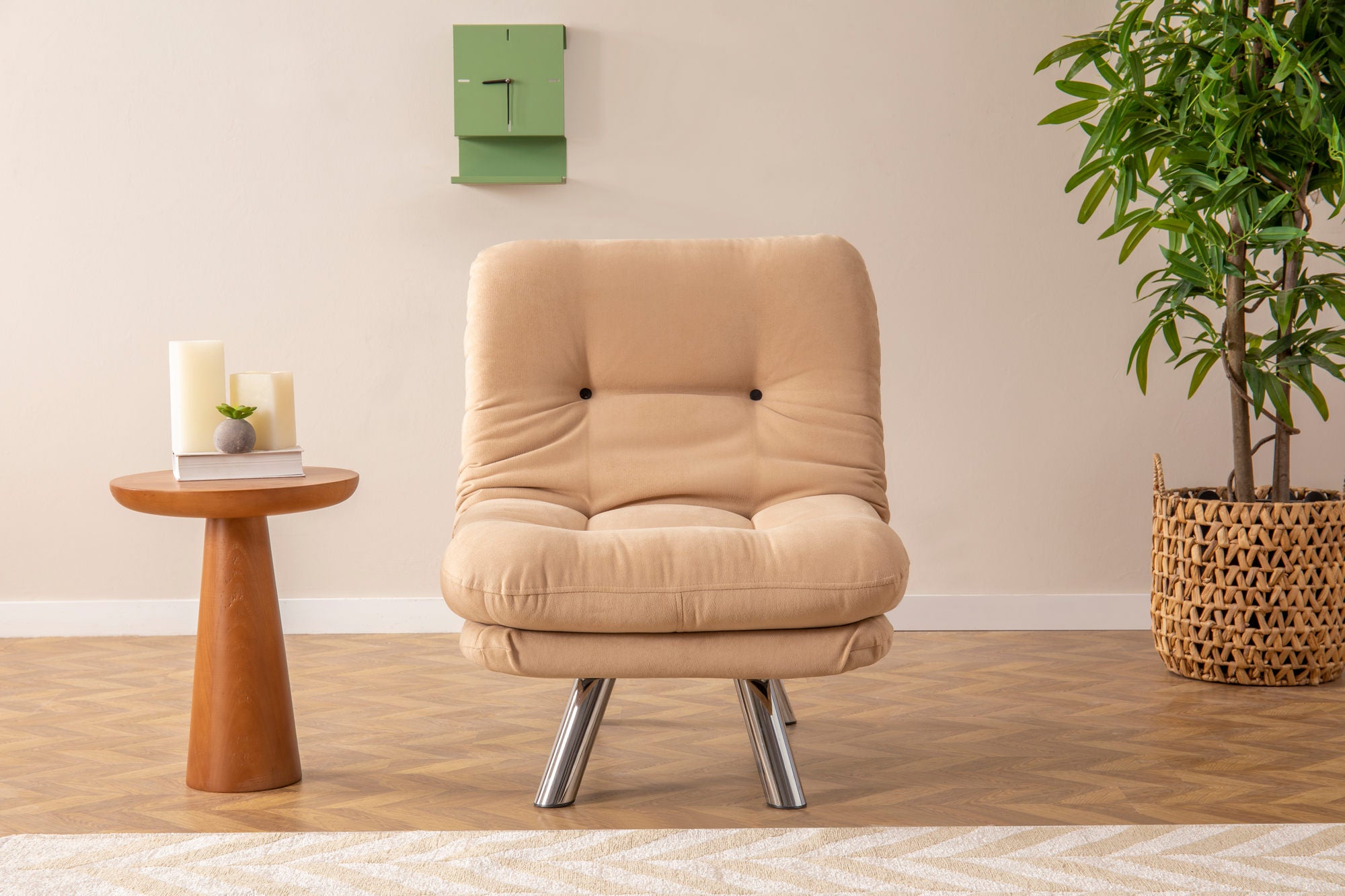 Sofá-cama moderno de 1 lugar, creme, estrutura 100% metálica e tecido macio | Encosto multiposições, fácil de limpar, capacidade para 100 kg | Perfeito para o estilo escandinavo