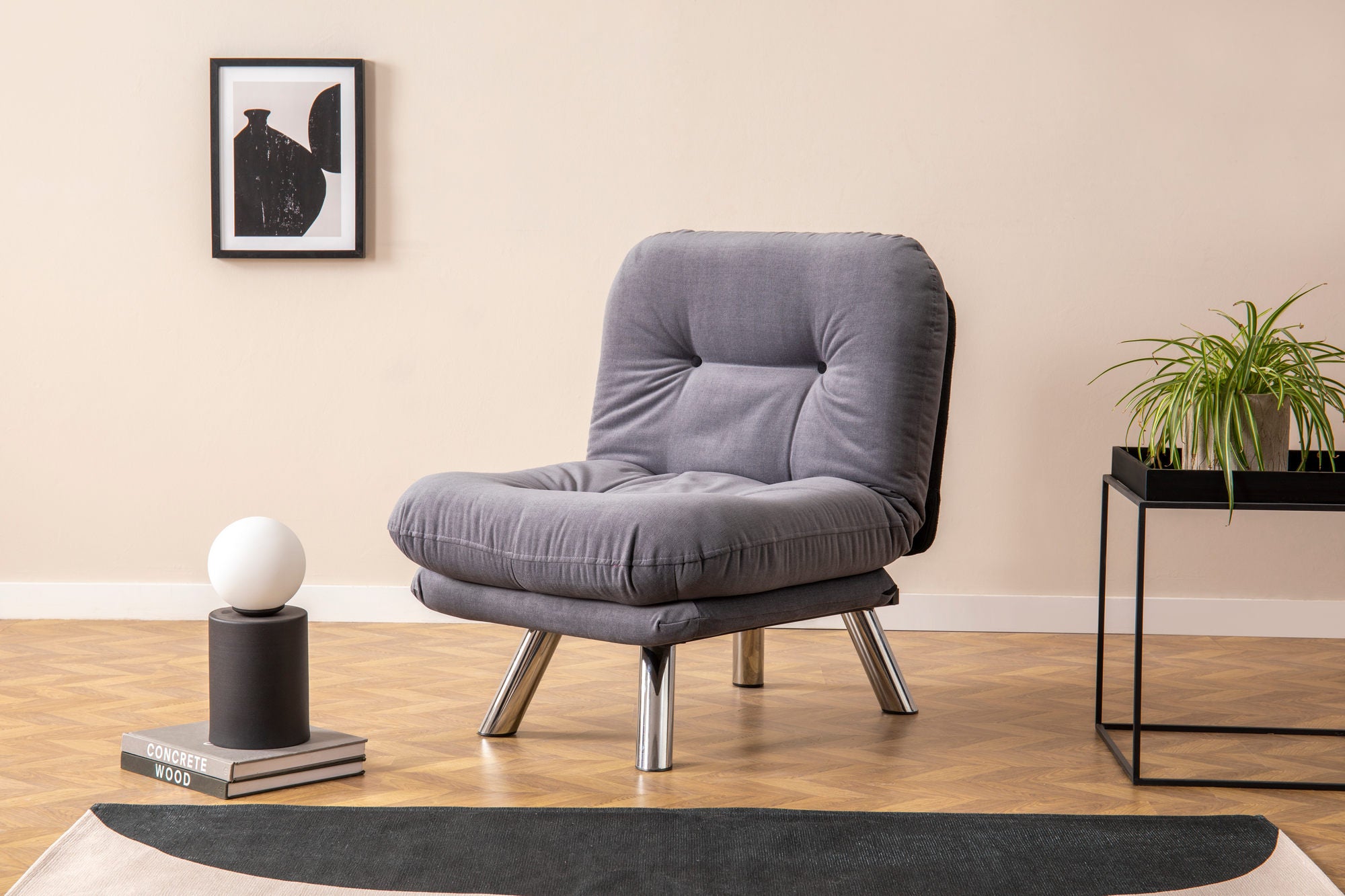 Sofá-cama moderno de 1 lugar, cinza, estrutura 100% metálica e tecido macio | Encosto multiposições, fácil de limpar, capacidade para 100 kg | Perfeito para espaços pequenos