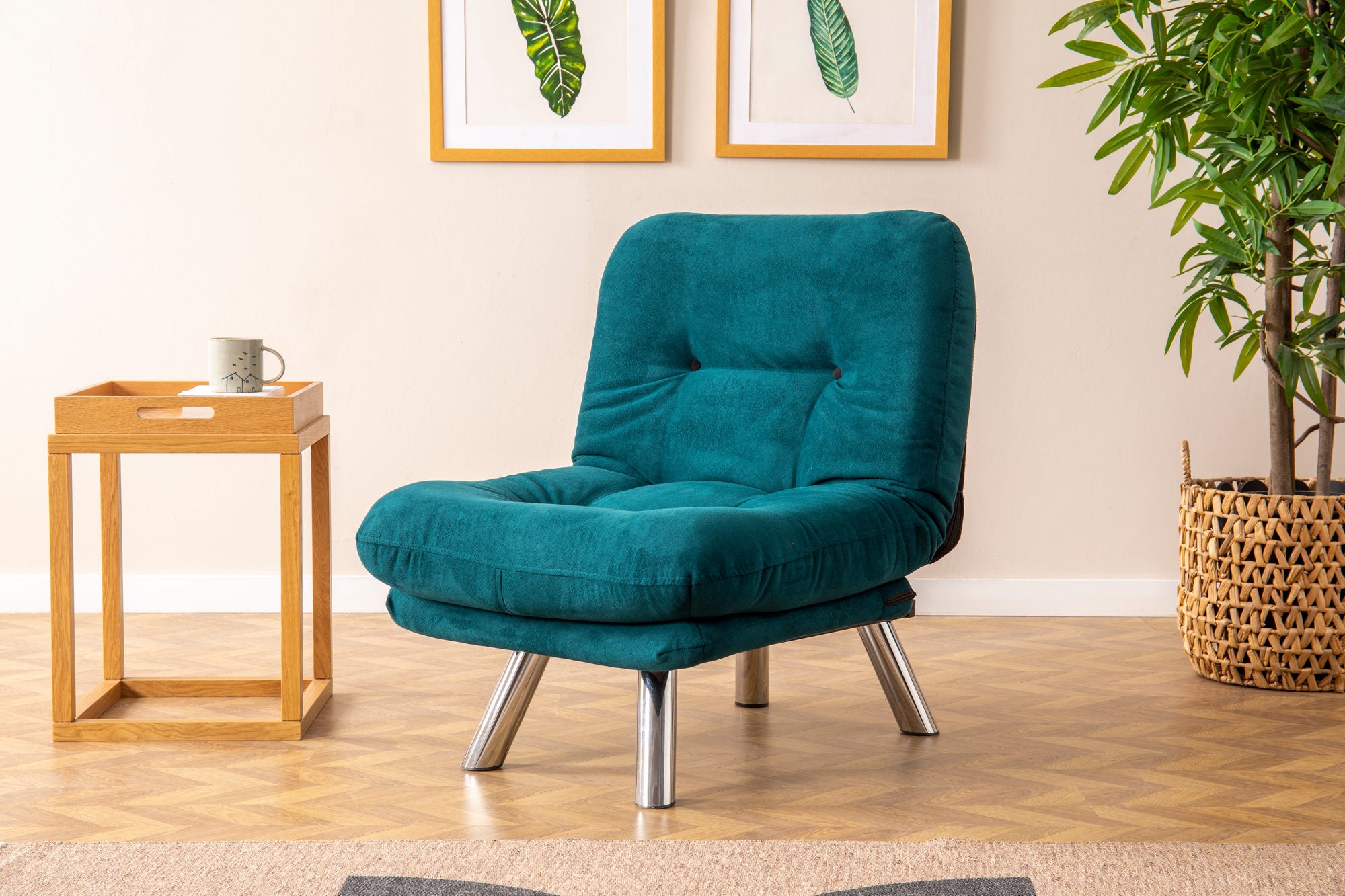 Sofá-cama versátil de 1 lugar, verde-petróleo, estrutura 100% metálica e tecido macio | Encosto multiposições, fácil de limpar, peso máximo de 100 kg | Perfeito para espaços pequenos