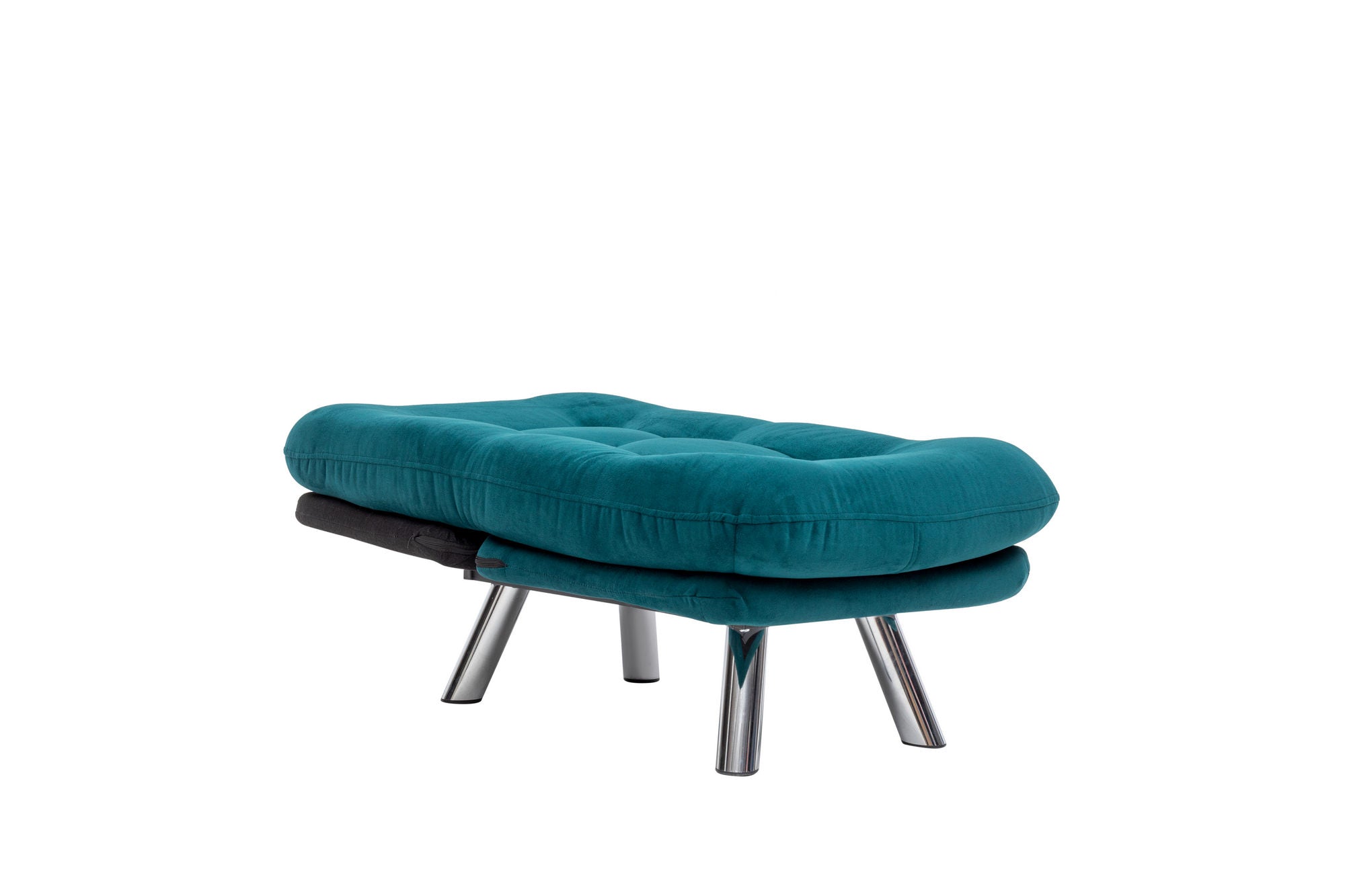 Sofá-cama versátil de 1 lugar, verde-petróleo, estrutura 100% metálica e tecido macio | Encosto multiposições, fácil de limpar, peso máximo de 100 kg | Perfeito para espaços pequenos