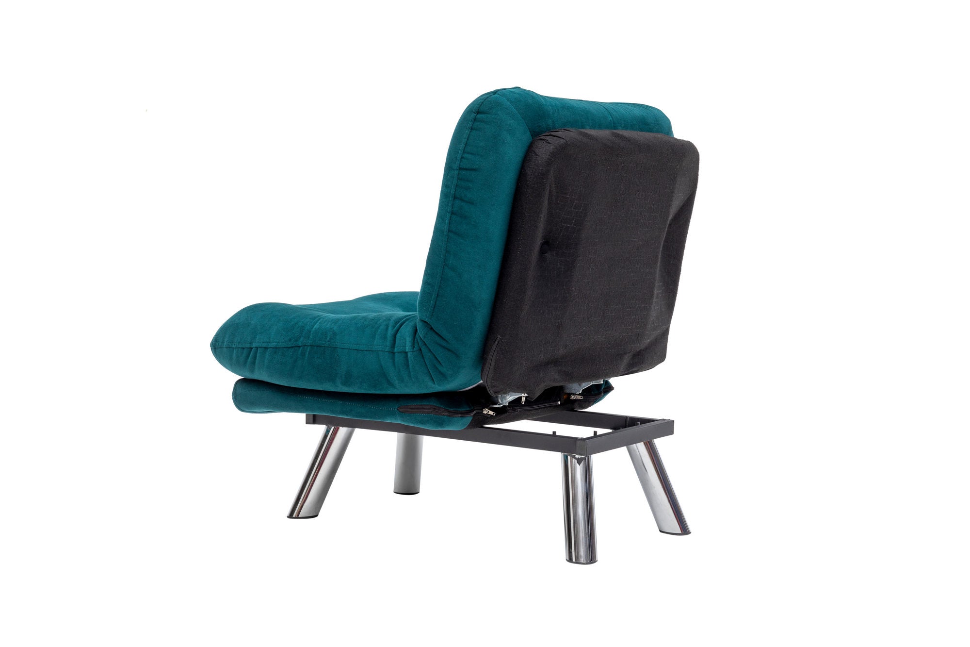 Sofá-cama versátil de 1 lugar, verde-petróleo, estrutura 100% metálica e tecido macio | Encosto multiposições, fácil de limpar, peso máximo de 100 kg | Perfeito para espaços pequenos