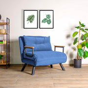 Sofá-cama moderno de 1 lugar, azul, estrutura 100% metálica, encosto ajustável em 14 níveis, fácil conversão, perfeito para espaços pequenos, design elegante e funcional
